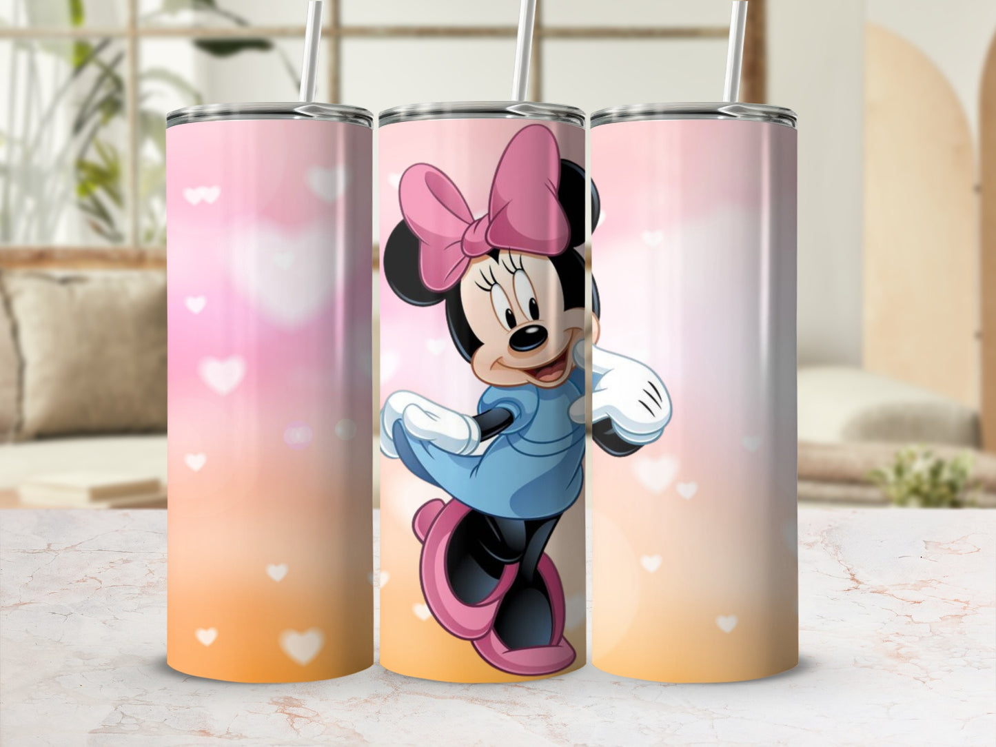 Cute Minnie Mouse Pink and Blue Tumbler Design