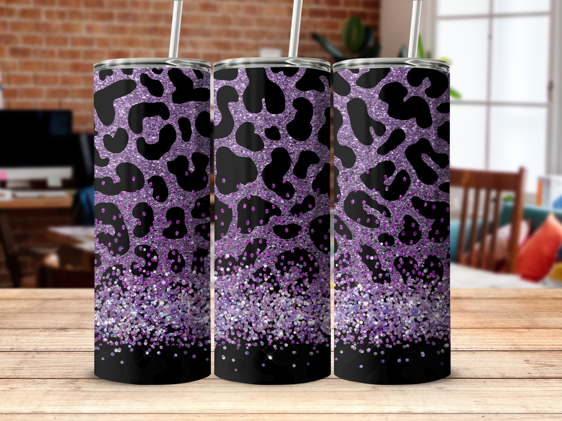 Purple and Black Glitter Leopard Print Tumbler product