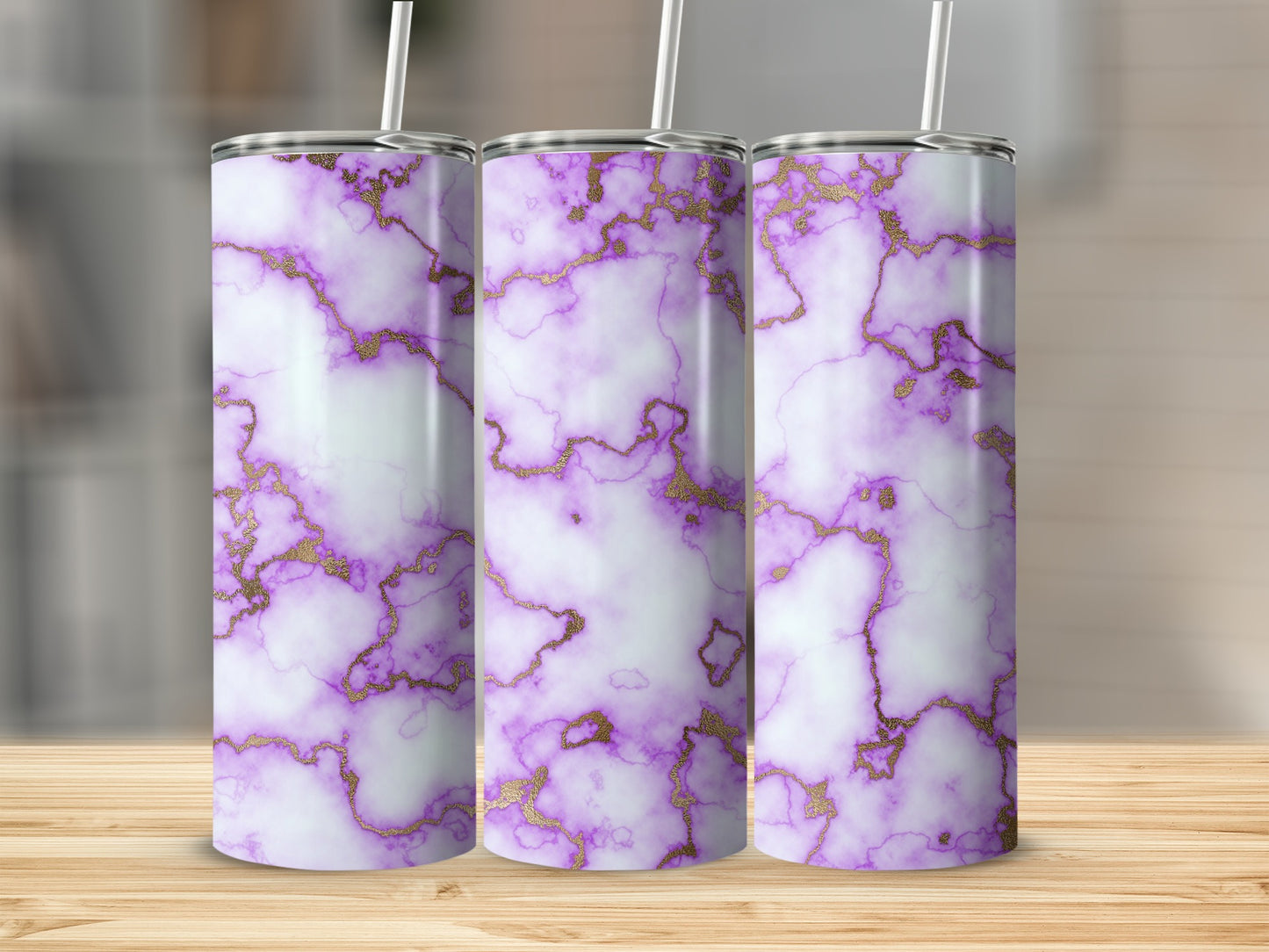 Purple Marble with Gold Veins Stylish Art Design Tumblers