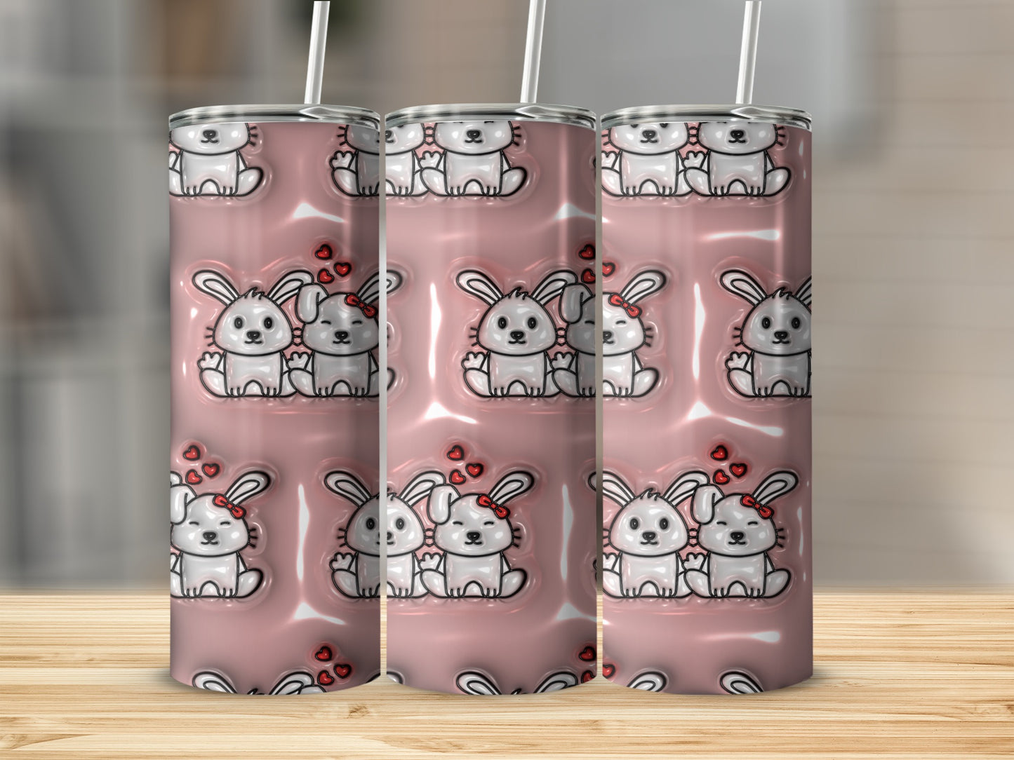 Charming Bunny and Hearts Design Tumbler