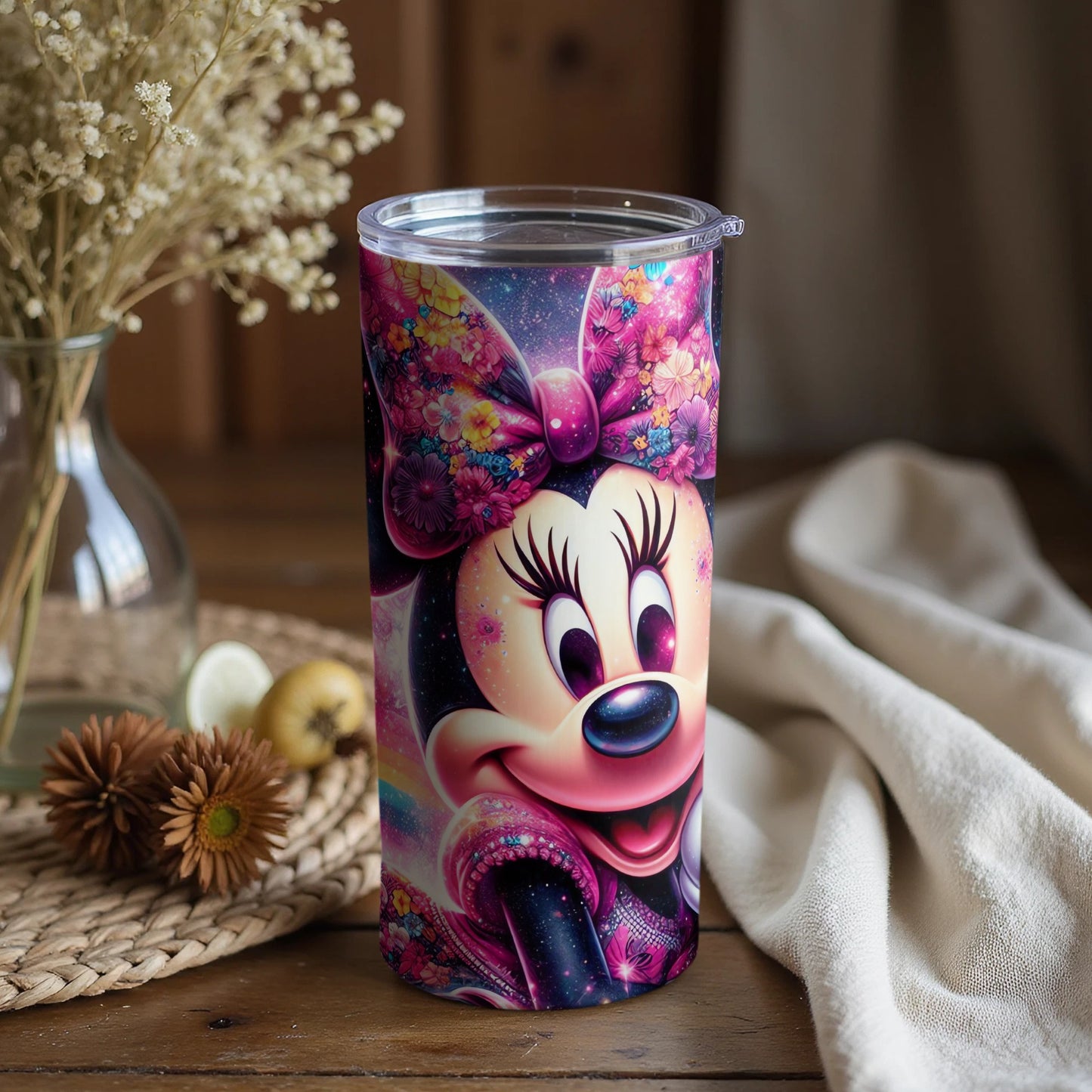 Cute Minnie Mouse Floral Design Tumbler for Daily Use