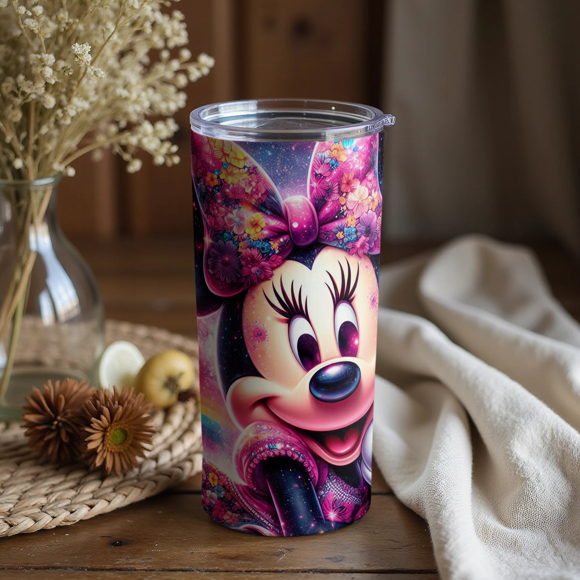 Cute Minnie Mouse Floral Design Tumbler for Daily Use