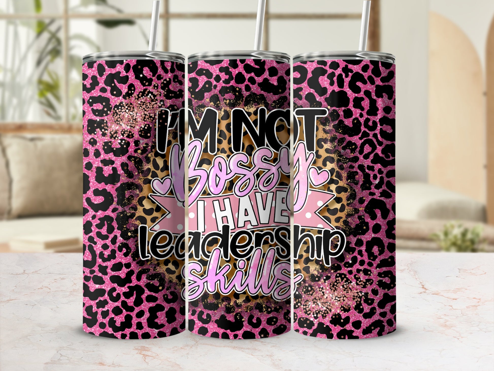 Pink Leopard Print Bossy Leadership Skills Tumbler product type