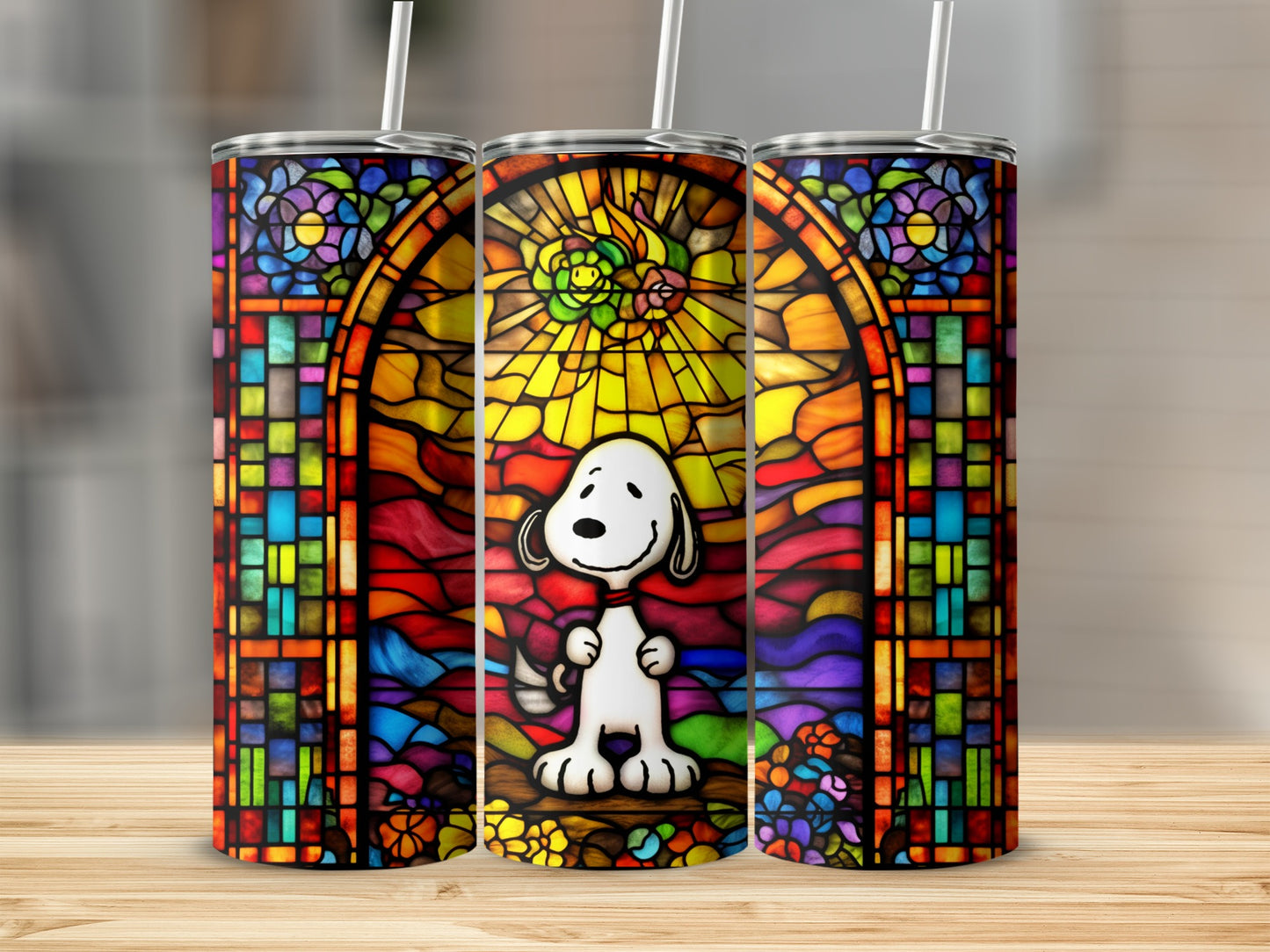 Stained Glass Snoopy Design Tumbler for Drink Lovers
