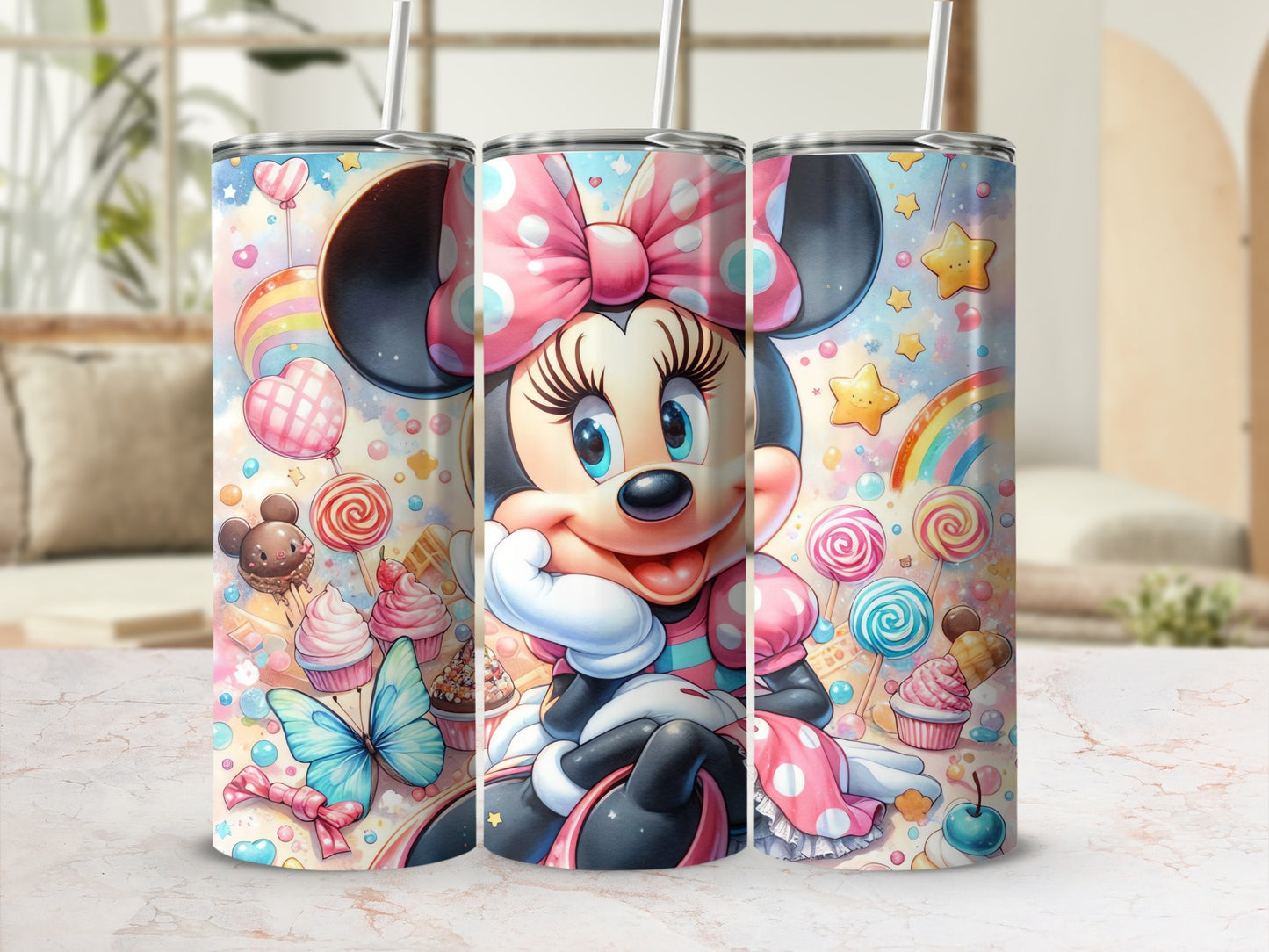 Cute Colorful Cartoon Design Tumbler with Straw