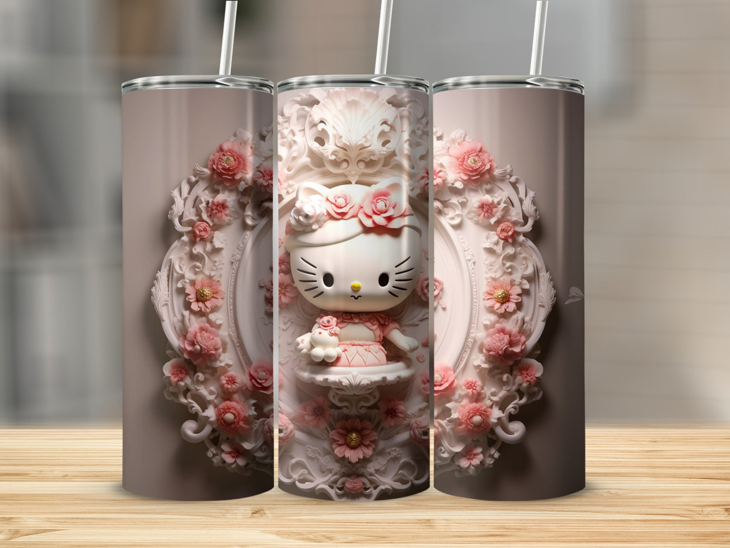 Adorable Floral Patterned Hello Kitty Tumbler