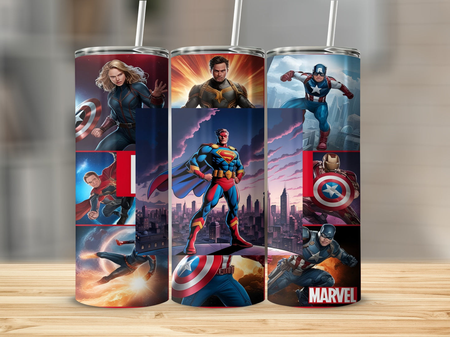 Collage of Marvel superheroes including Captain America, Iron Man, and Superman.