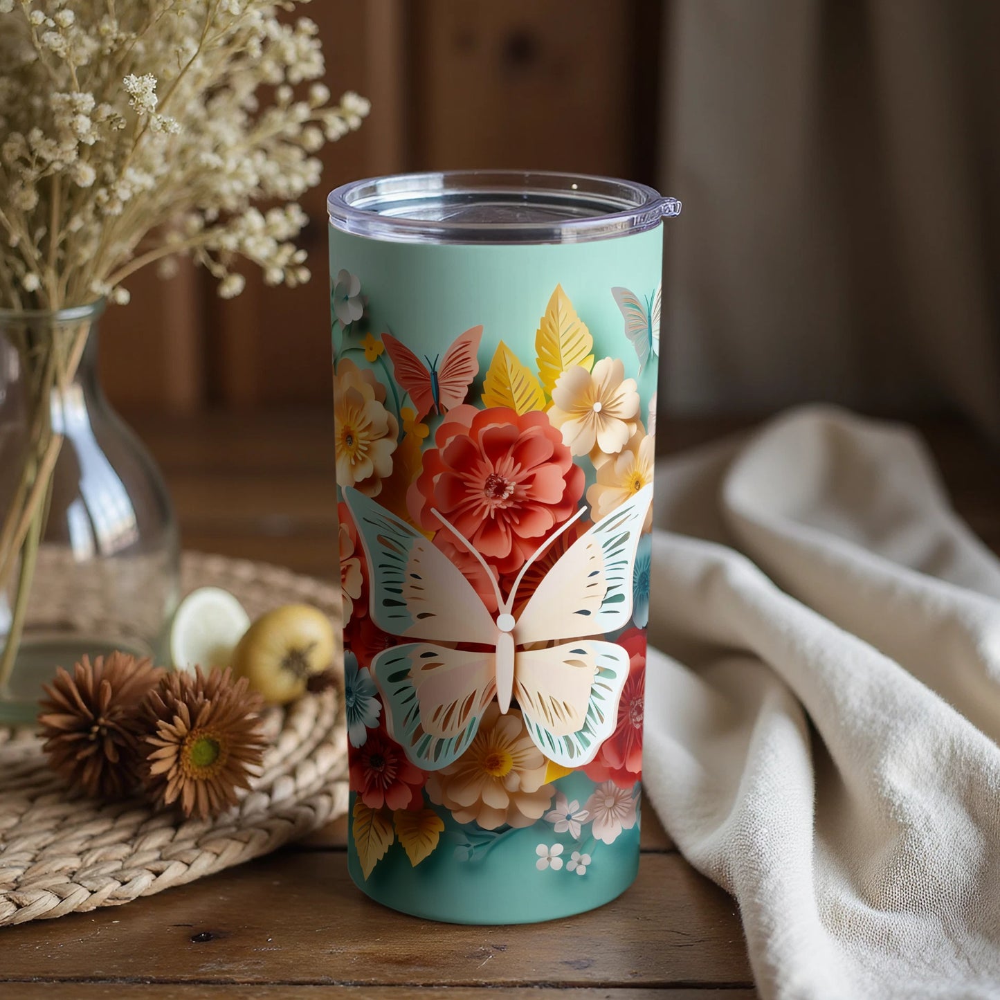 Floral Butterfly Design Insulated Tumbler for Everyday Use