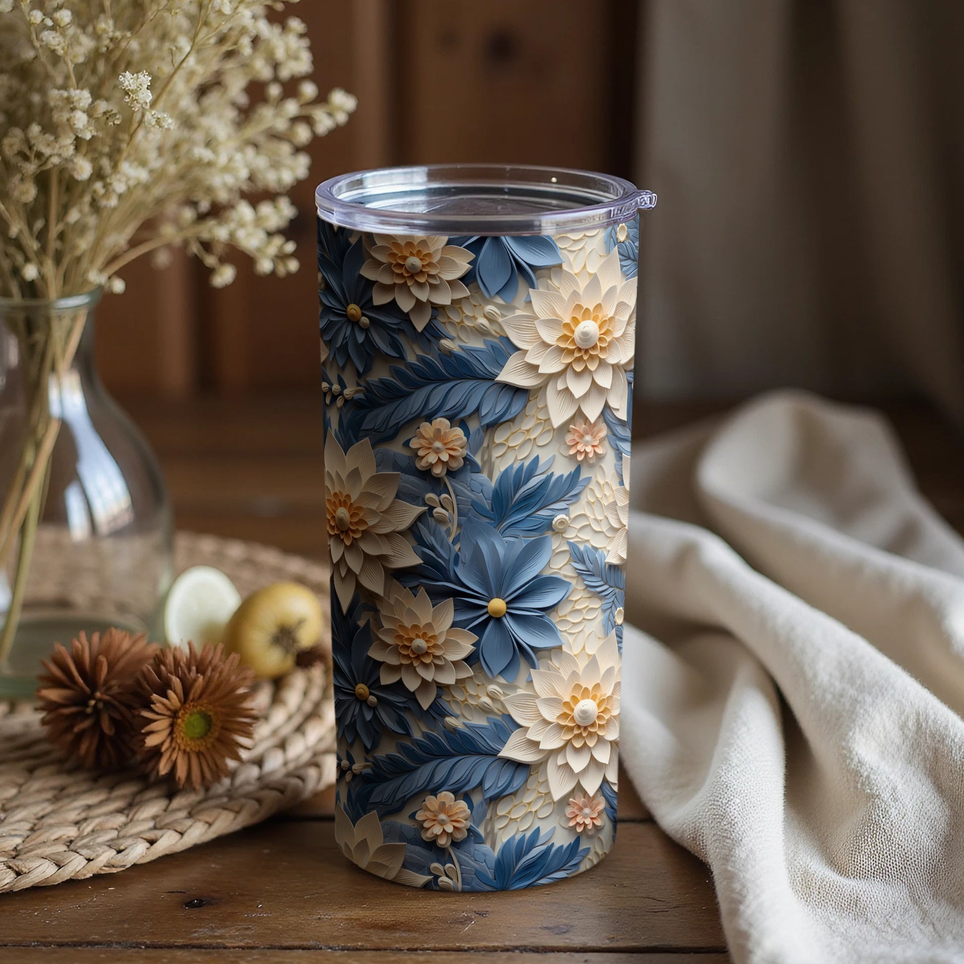 Beautiful Floral Design Insulated Tumbler Cup 20oz