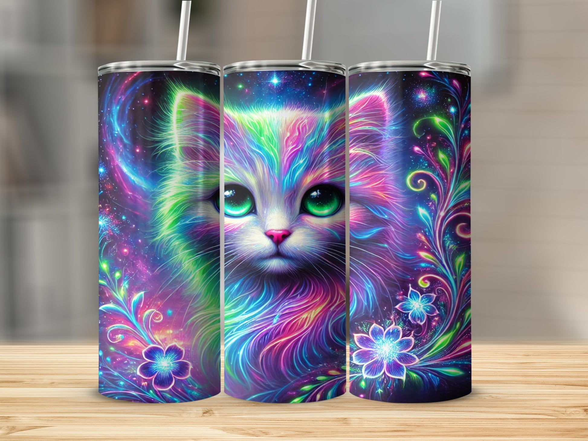 Neon Fantasy Cat Artwork Colorful Tumbler Cup