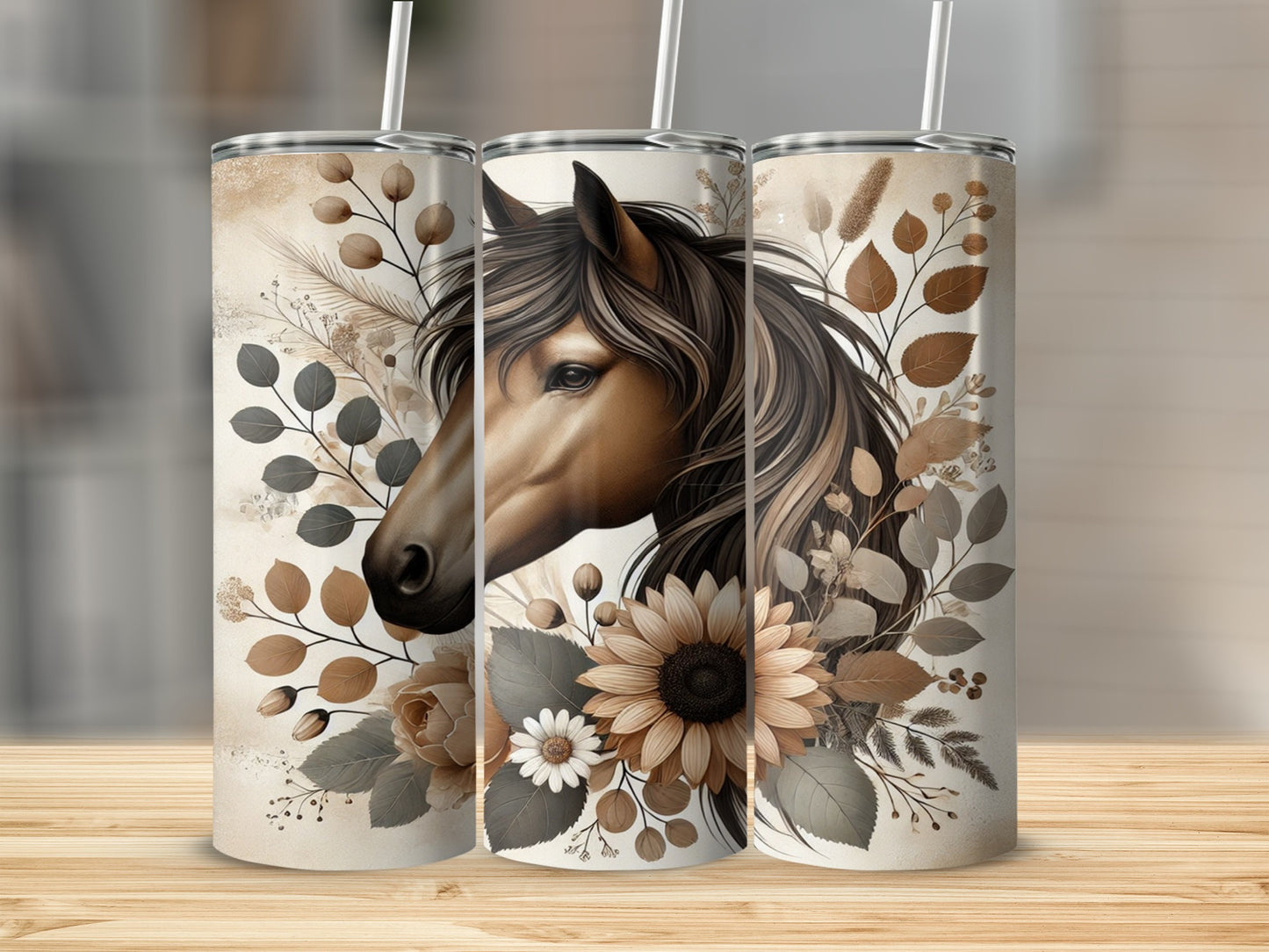Horse and Floral Artistic Design Tumbler