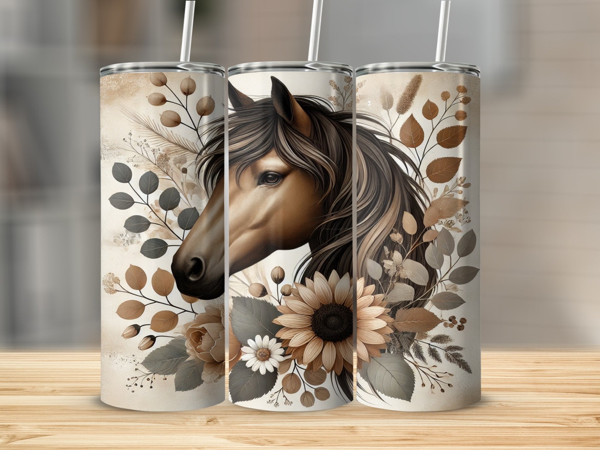 Horse and Floral Artistic Design Tumbler