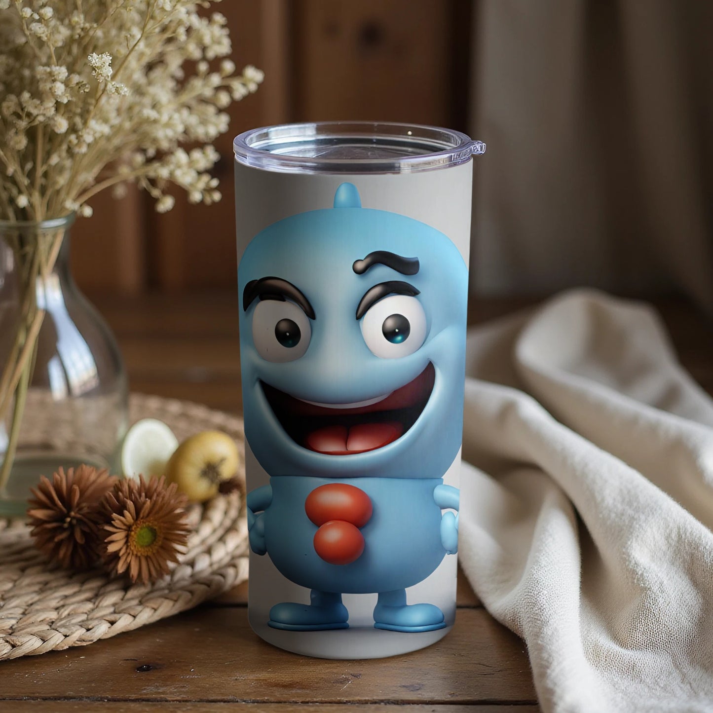 Happy Blue Cartoon Monster Character Tumbler