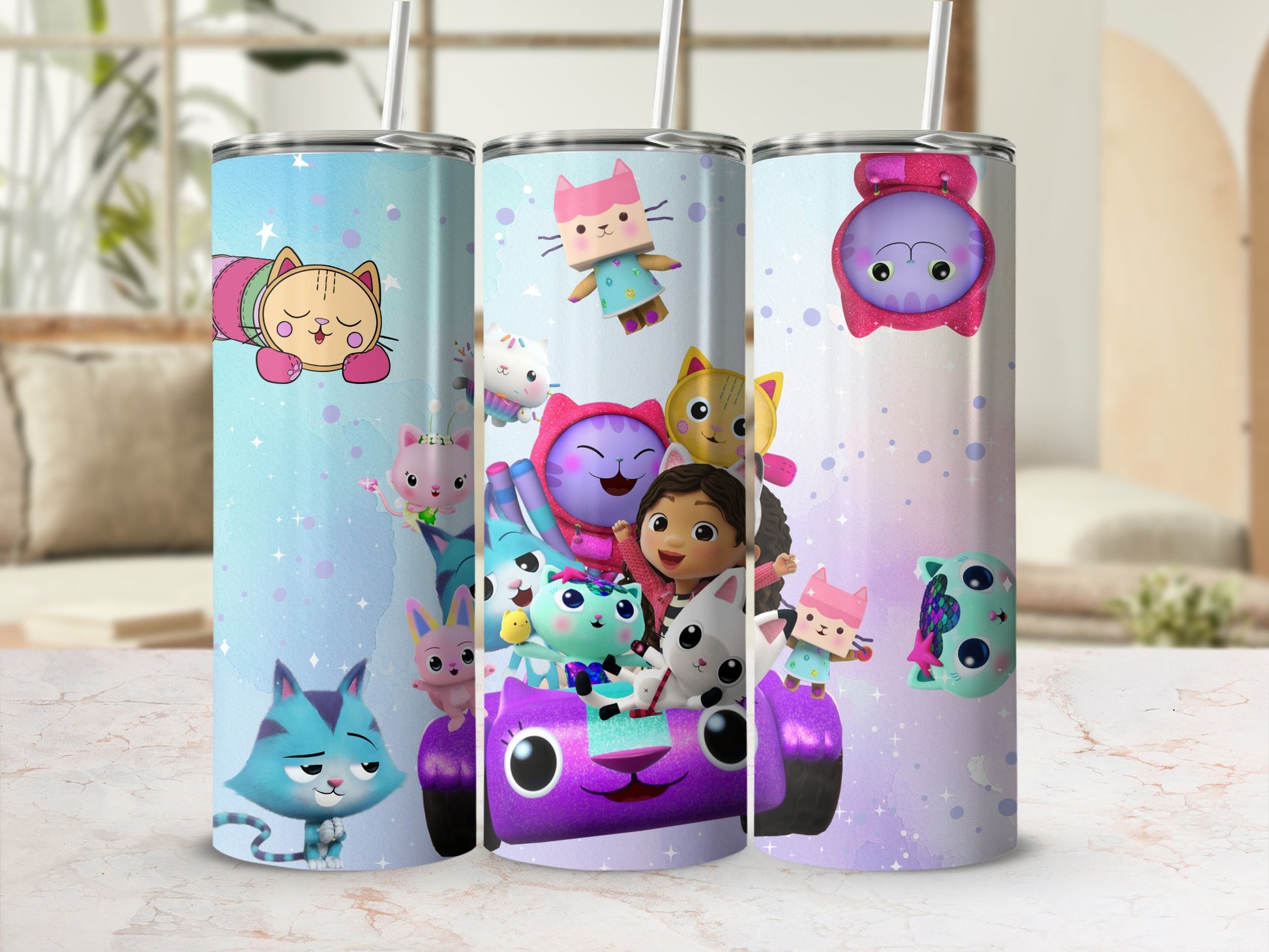 Kids Cartoon Cat Themed Insulated Tumbler Cups