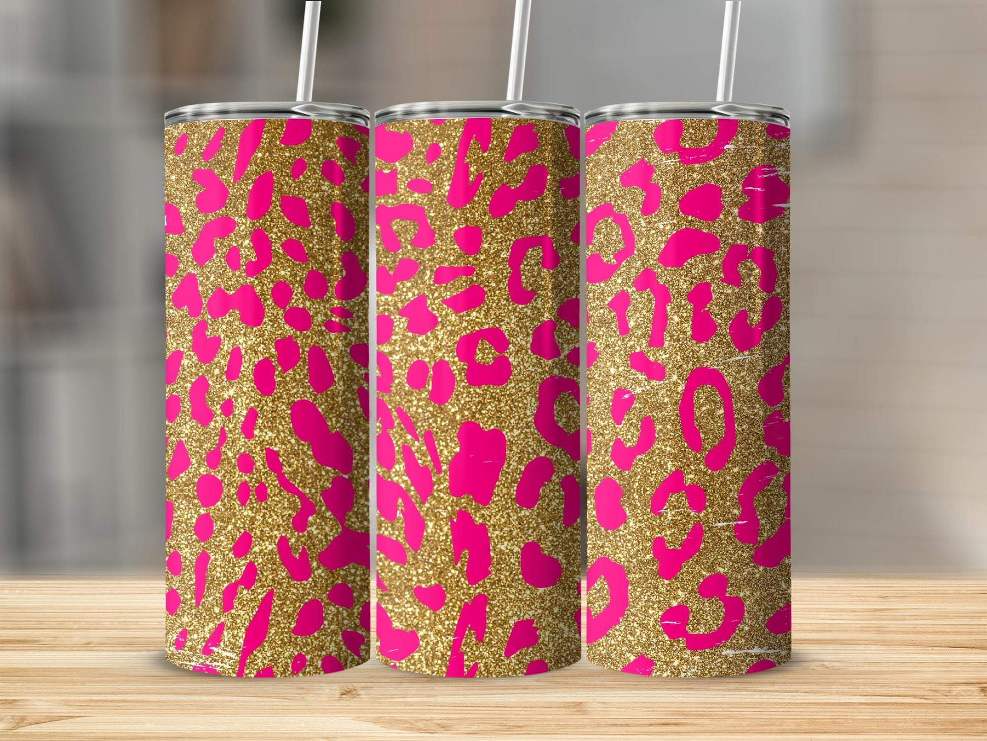 Glitter Gold and Hot Pink Leopard Print Tumbler