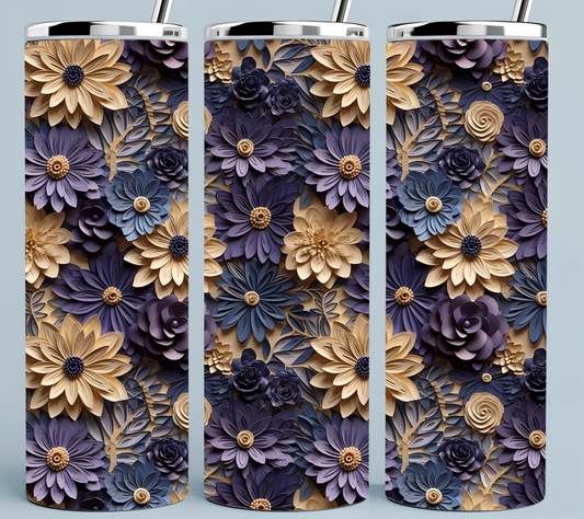 Peach and Navy Flower tumbler