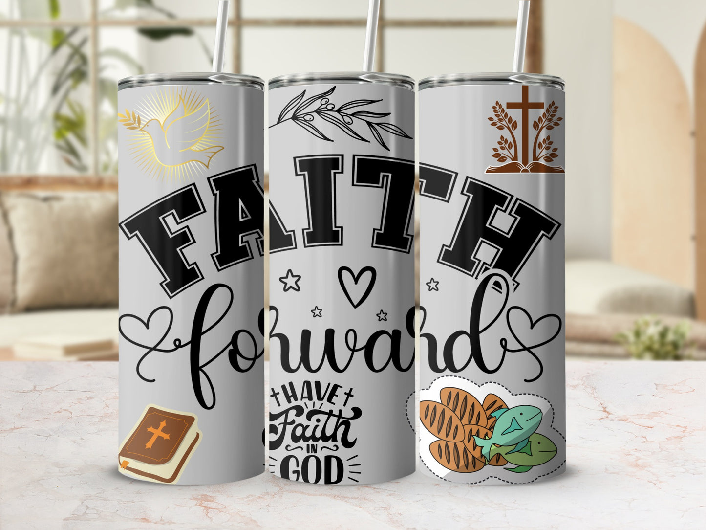 Inspirational Faith Forward Design Tumbler Cup