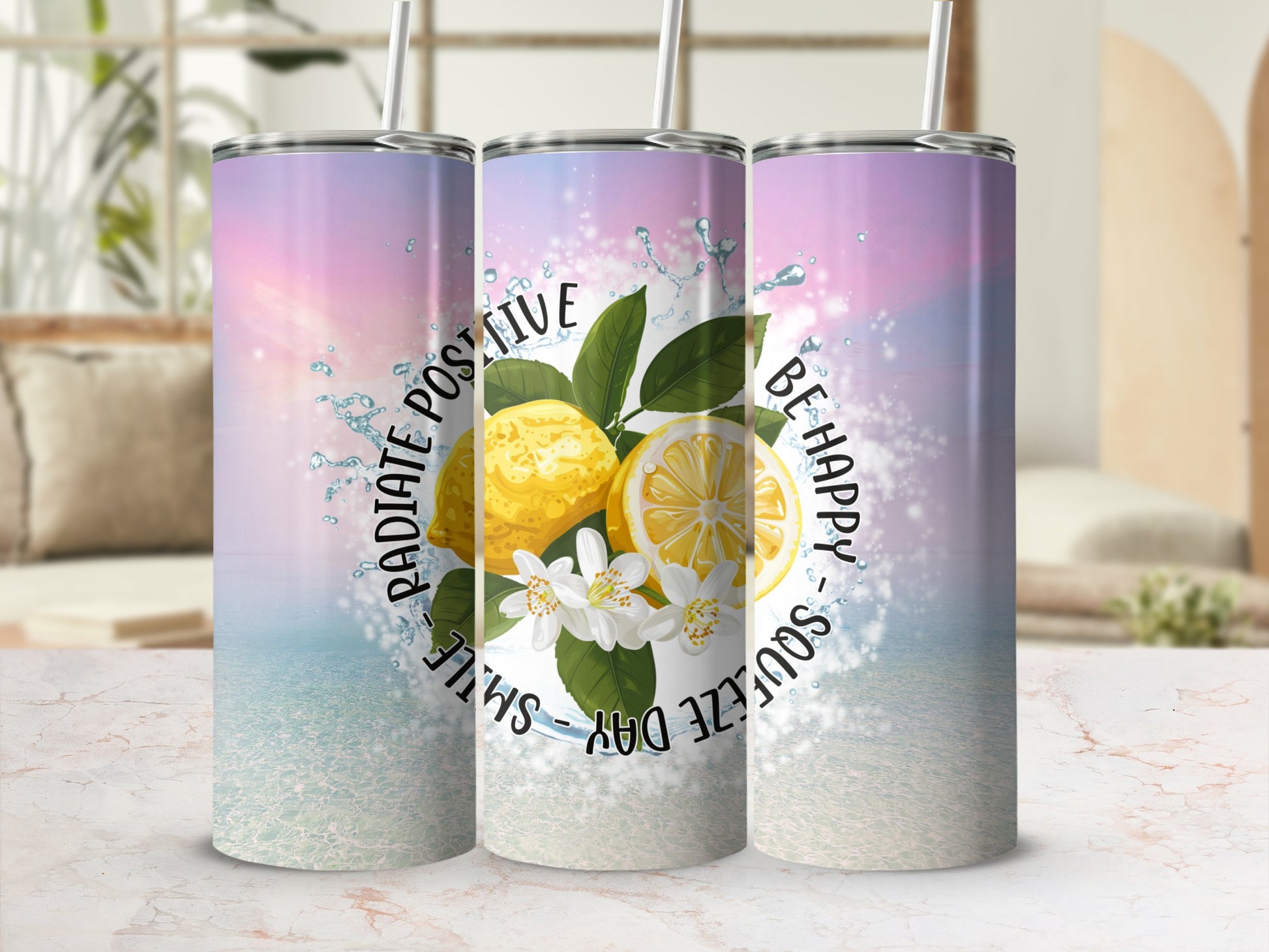 Radiate Positivity Be Happy Lemon Water Bottle
