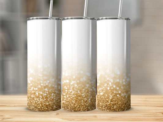Glittery Gold and White Tumbler with Straw Product