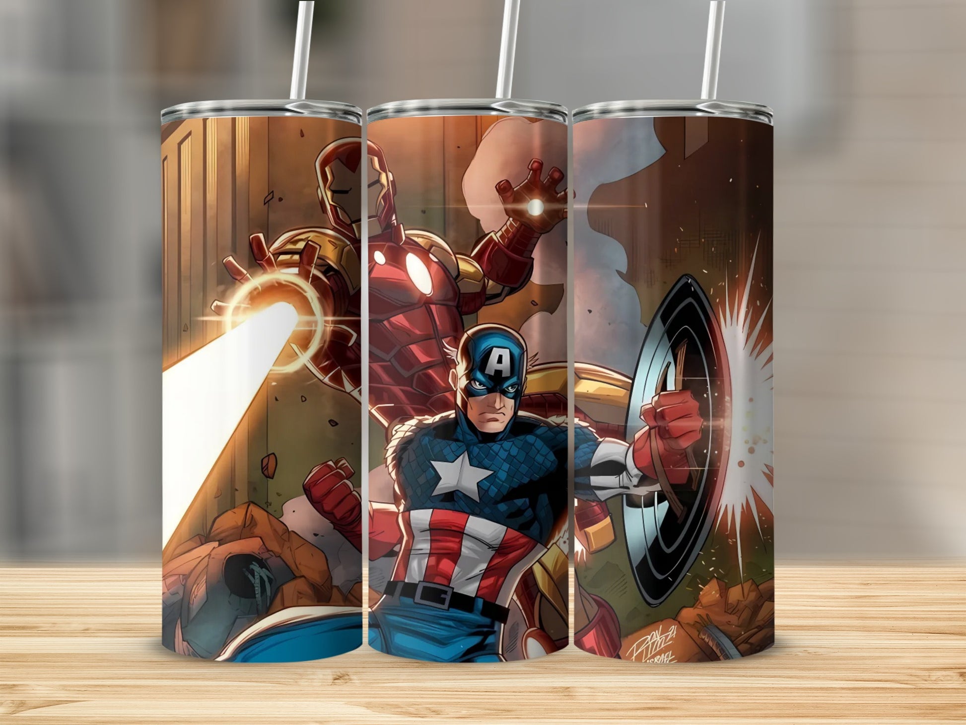 Marvel Superhero Tumbler Featuring Iron Man and Captain America