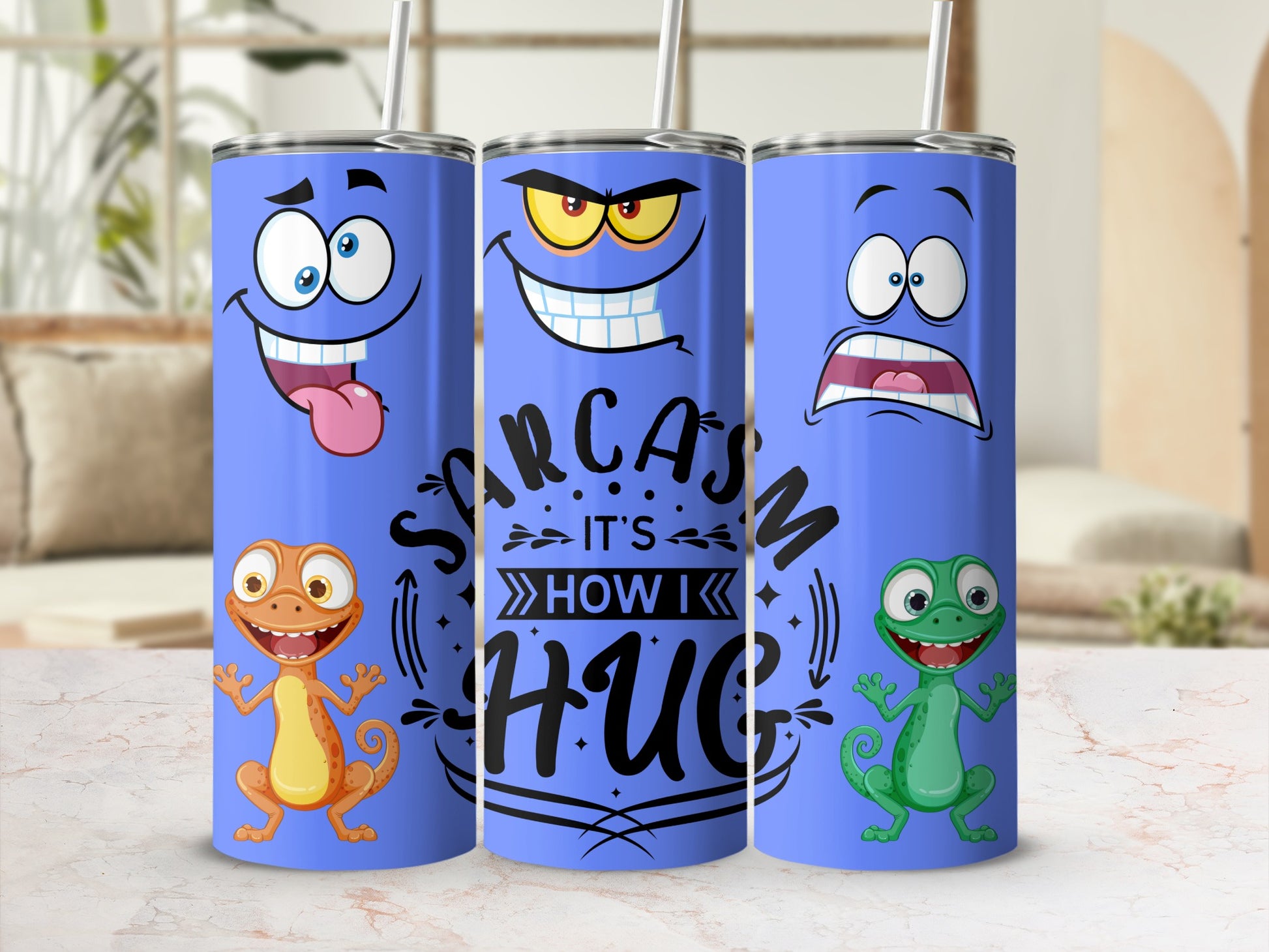 Funny Cartoon Sarcasm It's How I Hug Blue Tumbler