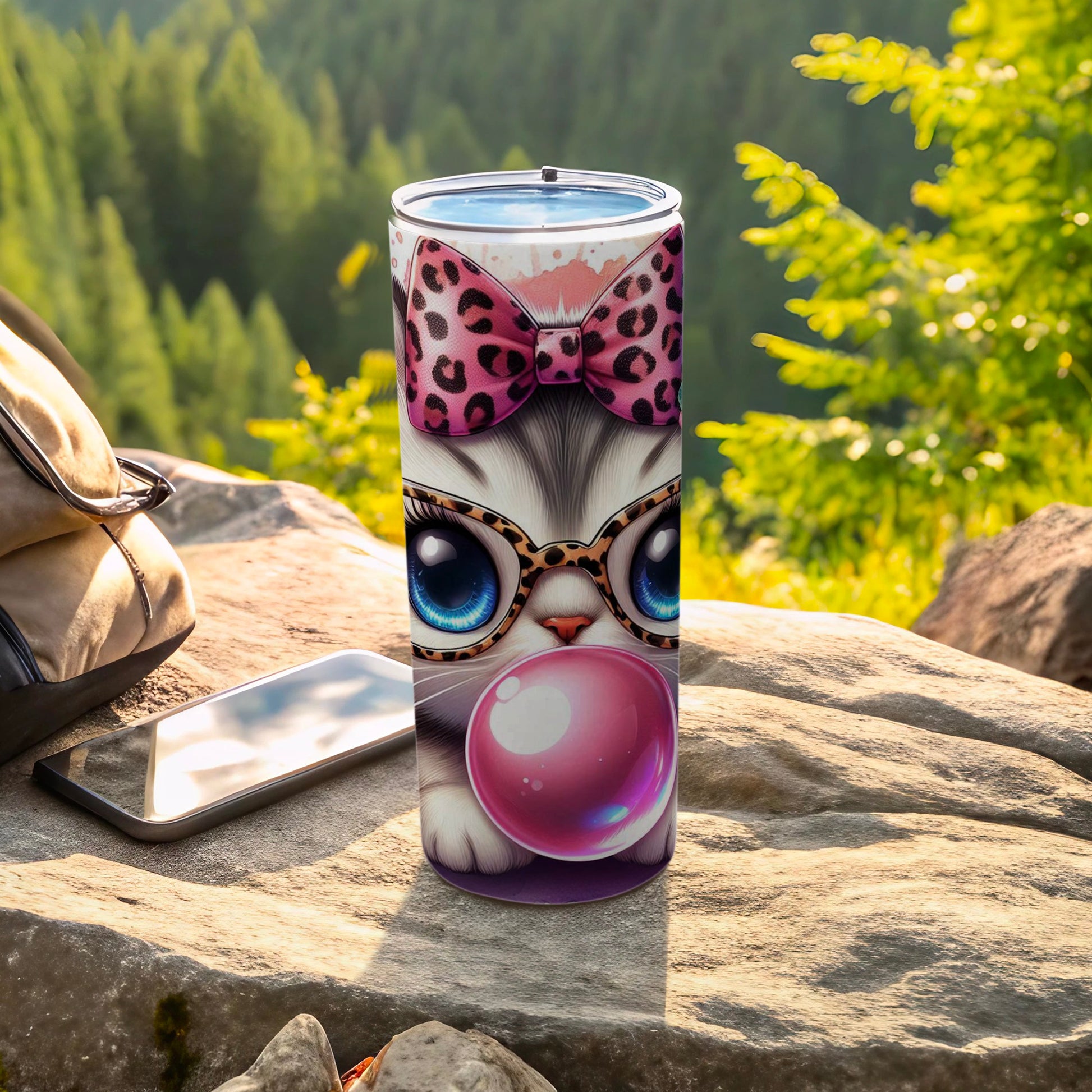 Cute Cat Big Blue Eyes Pink Bow Bubblegum Tumbler product type