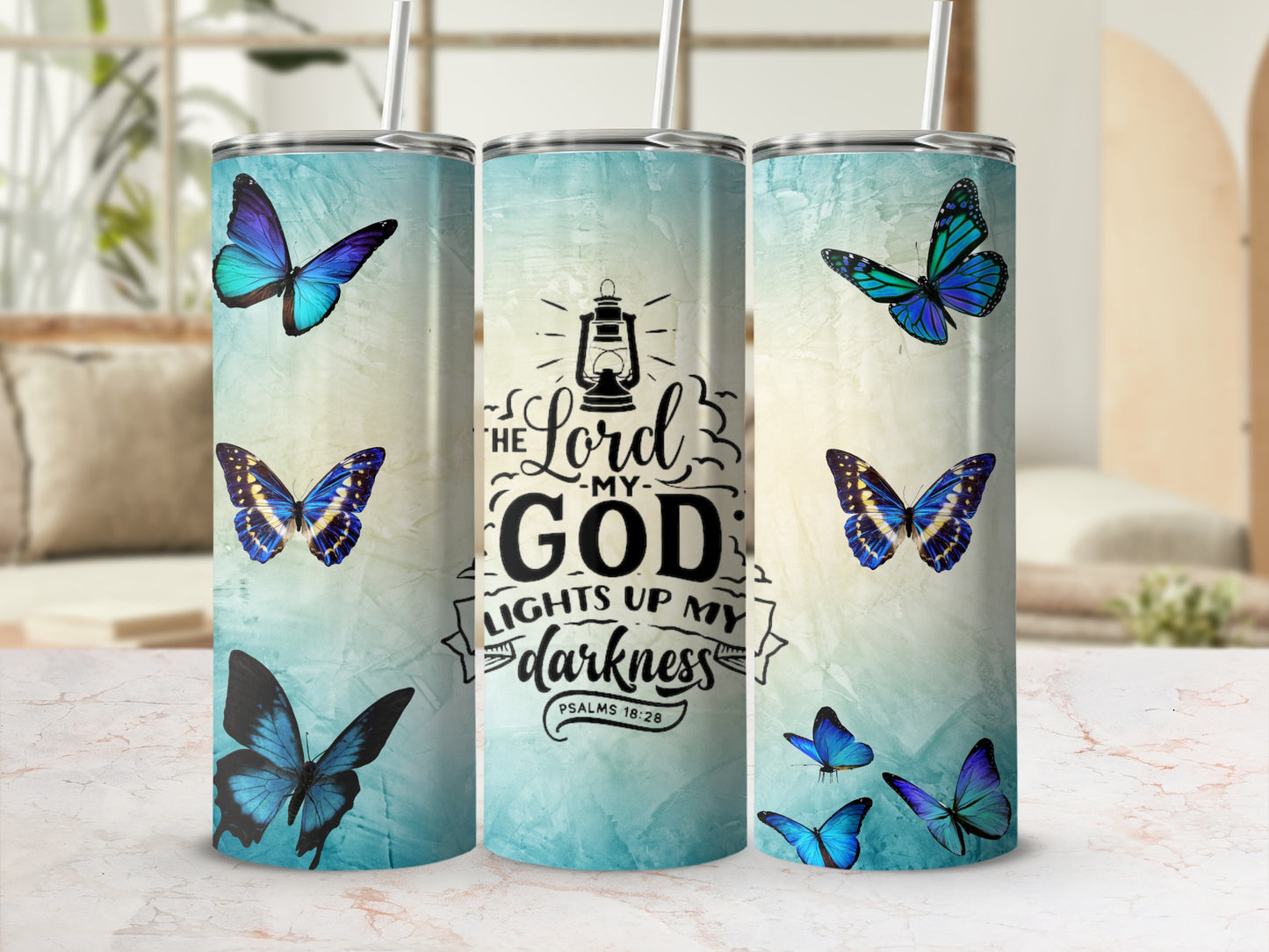 Inspirational Butterfly Psalm Design Tumbler Product
