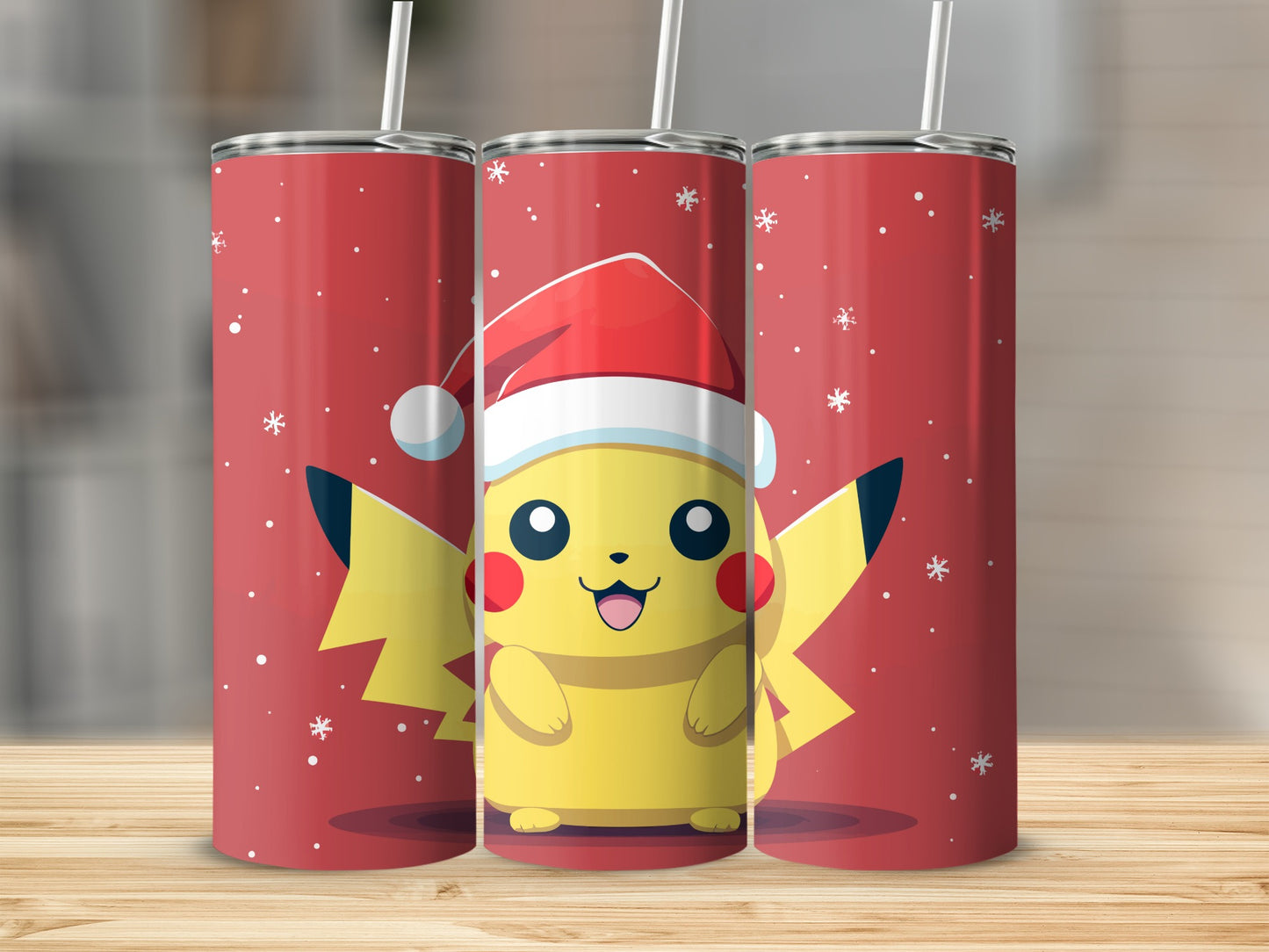 Cute Pikachu Santa Hat Red Holiday Themed Tumbler Product