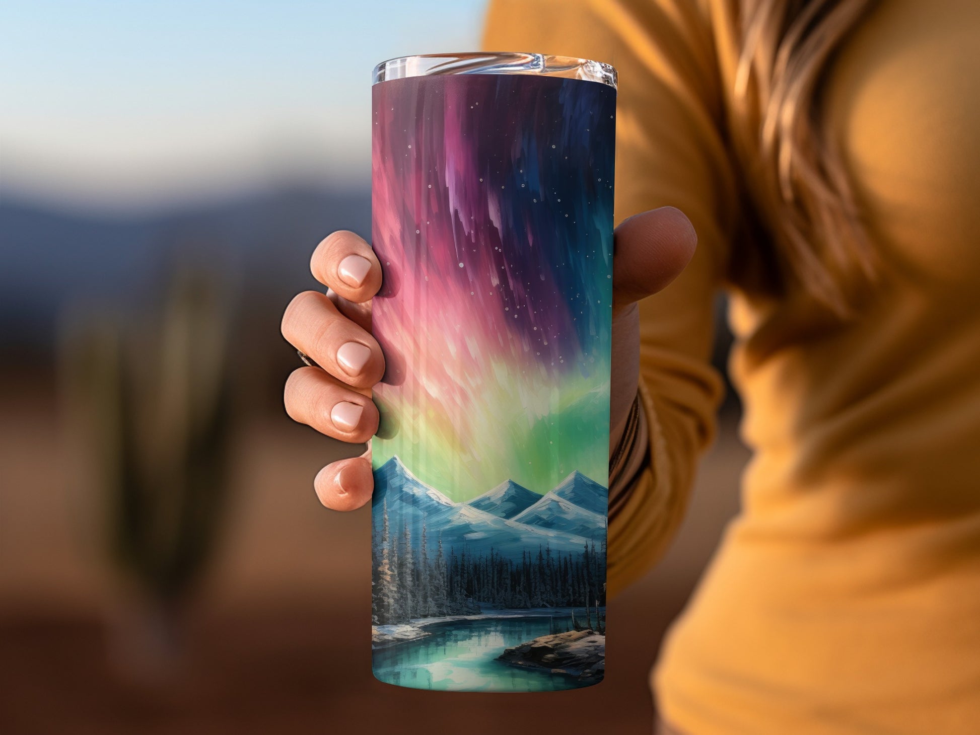Northern Lights and Mountains Scenic Tumbler Product