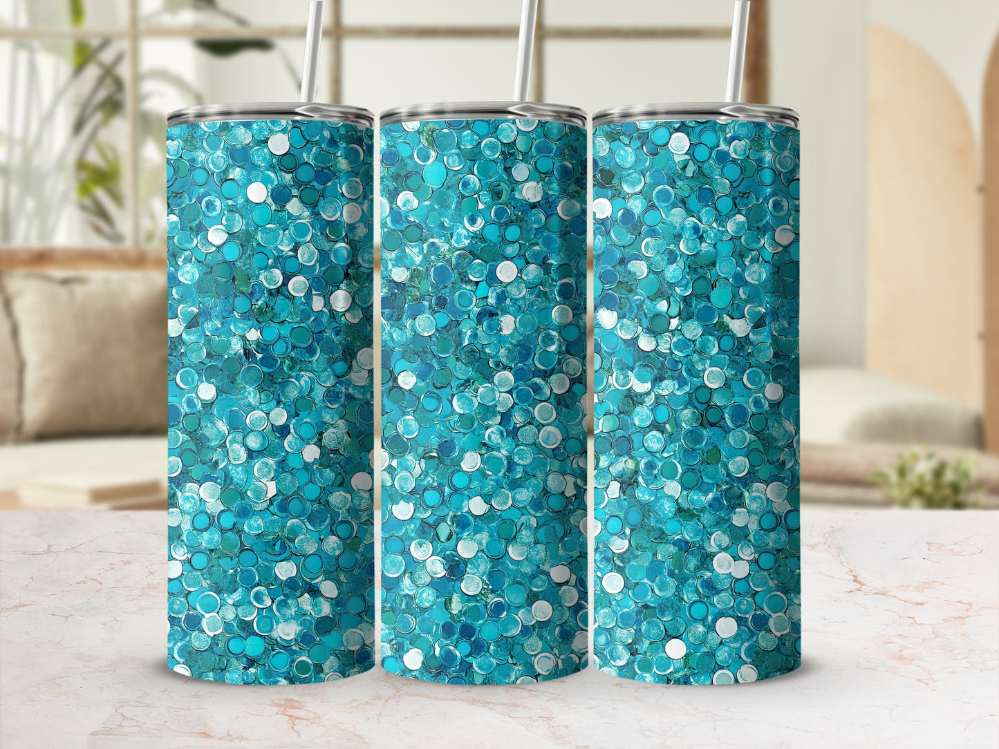 Turquoise Bubbles Dotted Design Sparkly Tumblers