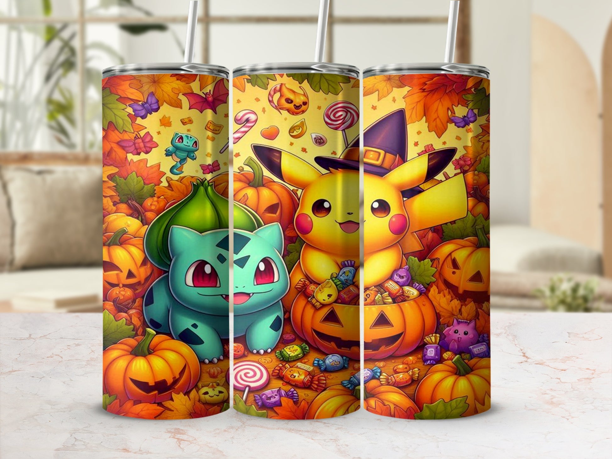 Halloween Characters Themed Skinny Tumbler for Drinks