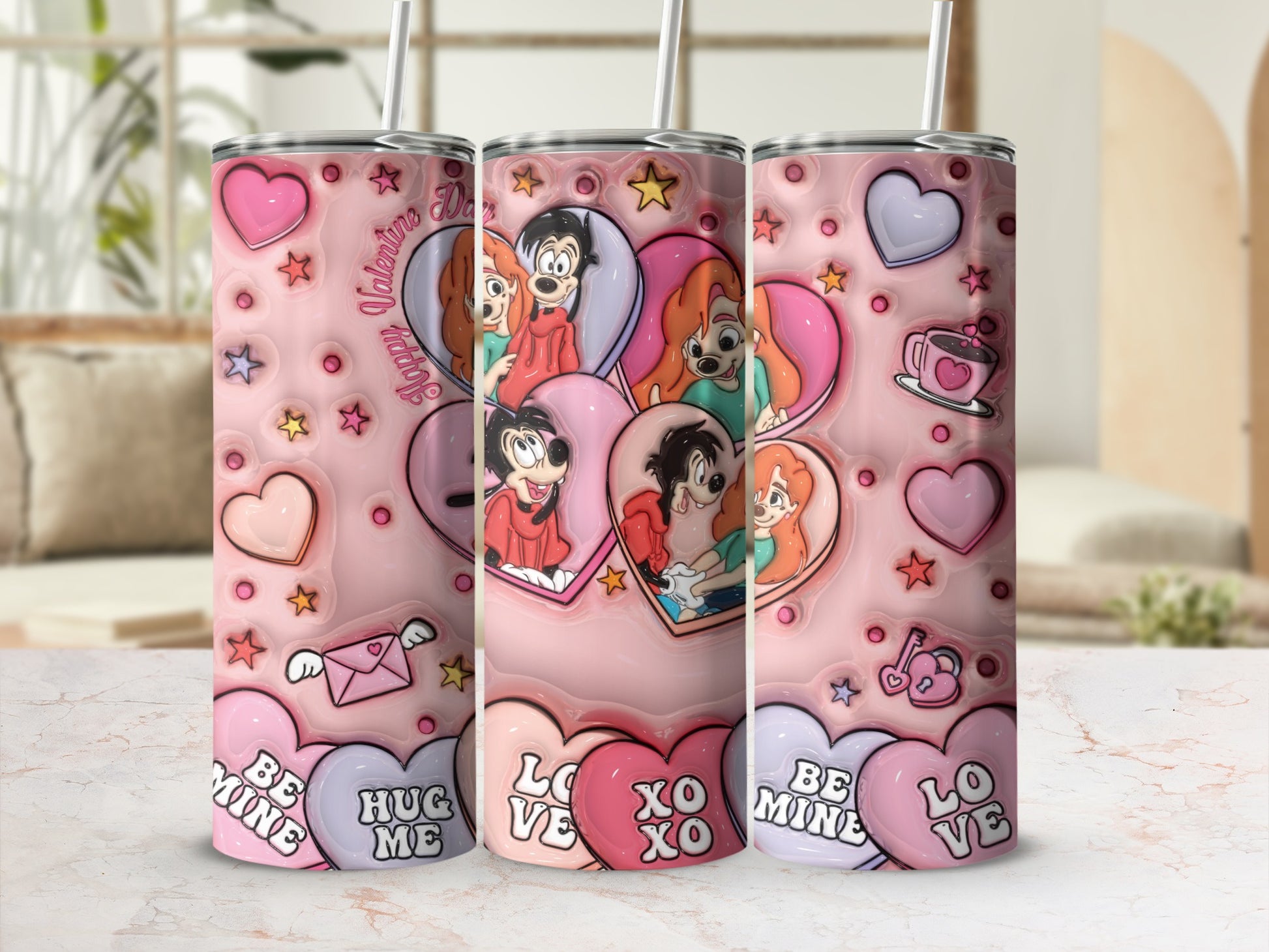 Cute Valentine Cartoon Characters Drinkware Flask