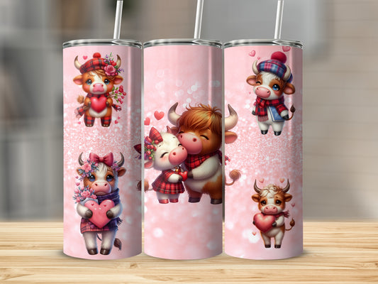 Adorable Pink Alpaca Design Tumbler with Heart and Flowers