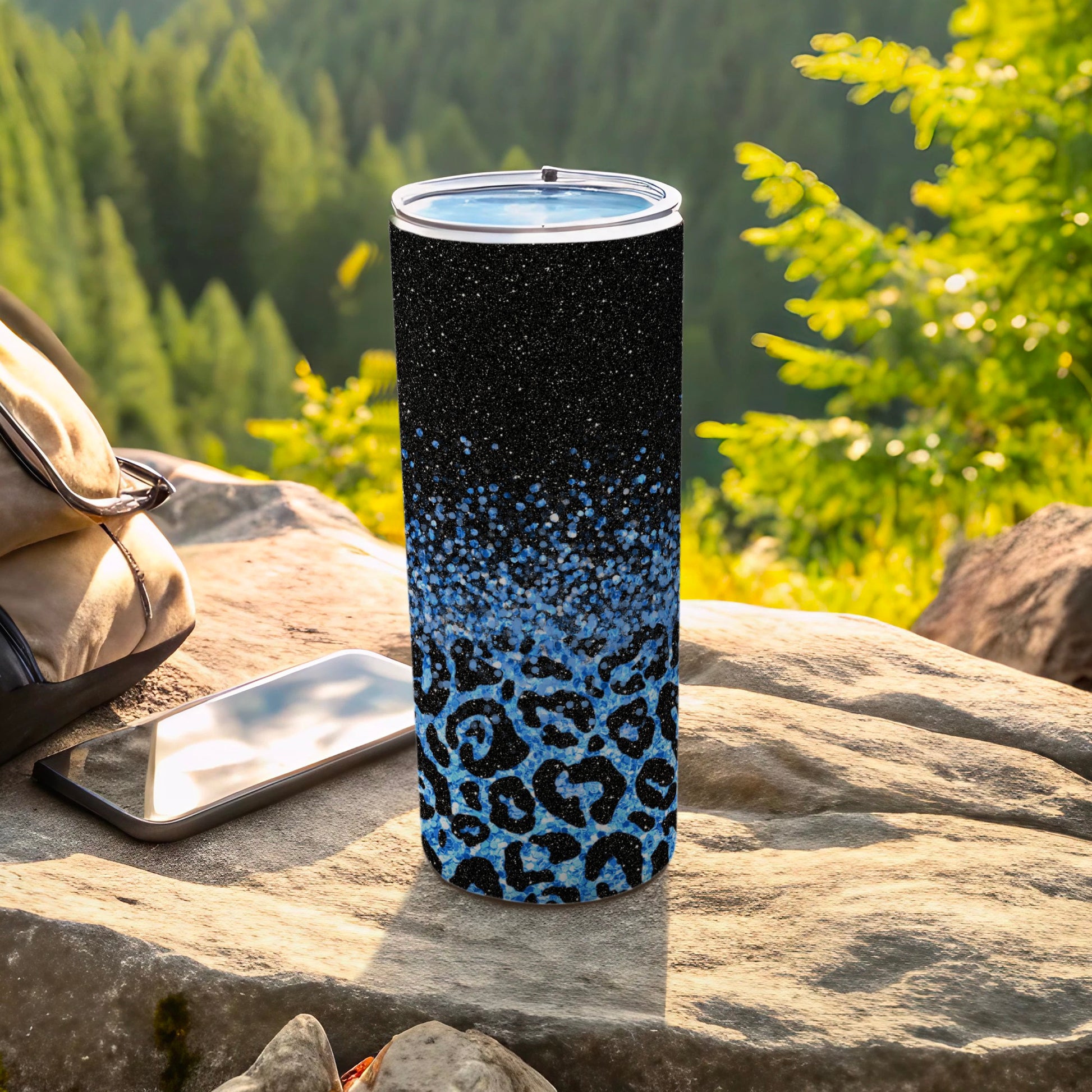 Black and Blue Leopard Print Double Walled Tumbler