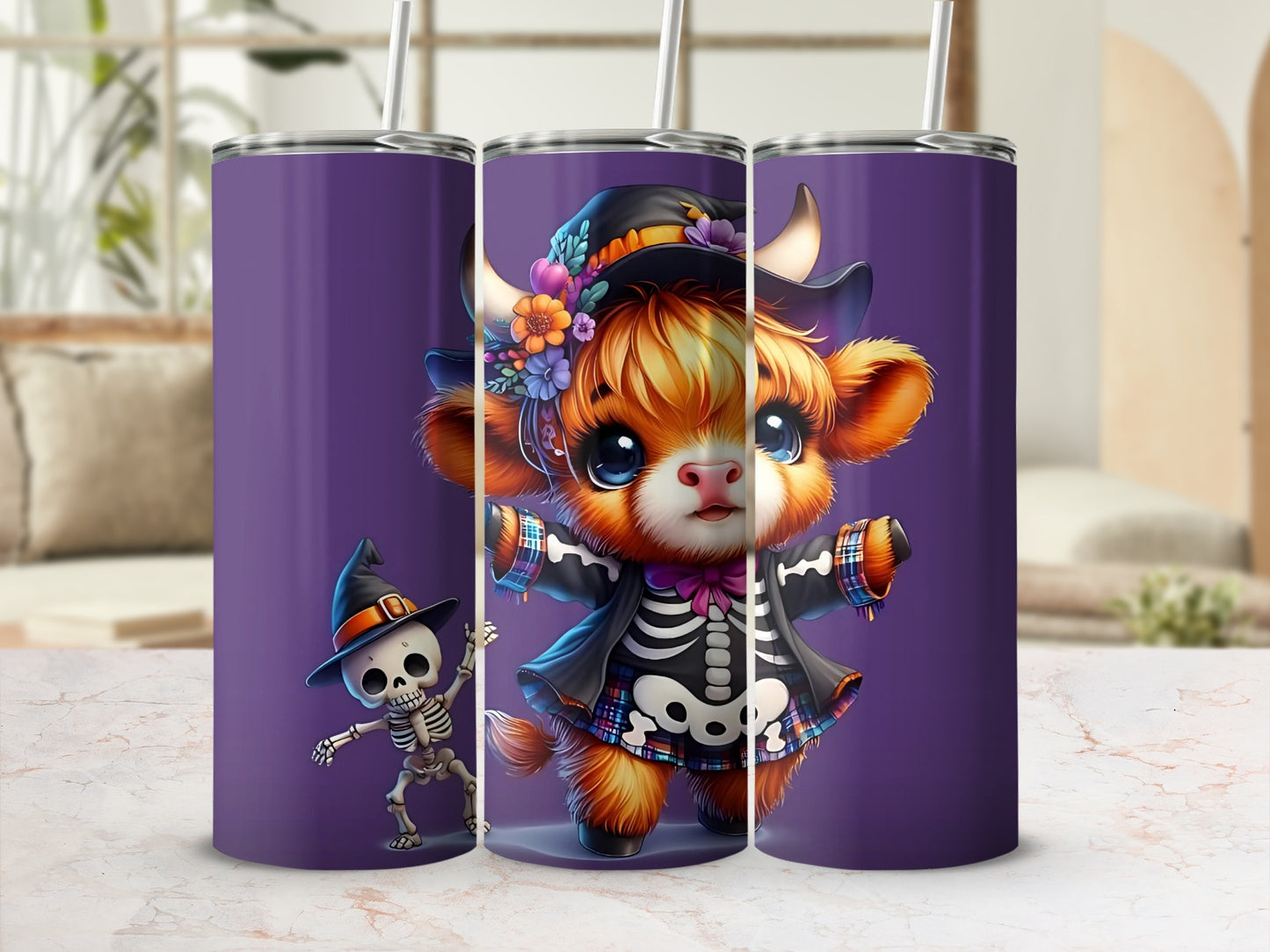 Cute Halloween Skeleton Cow Design Tumbler Product