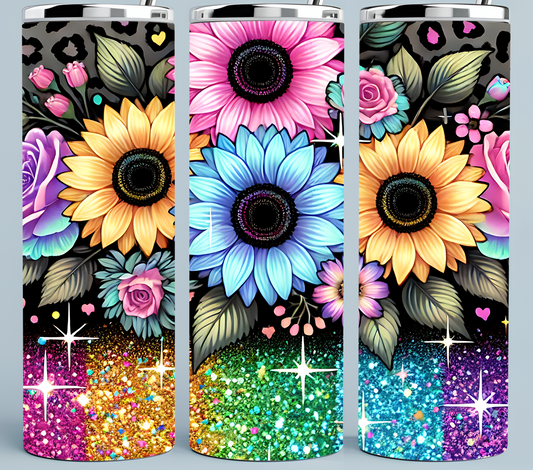 Designer Tumbler With Sunflowers And Twinkling