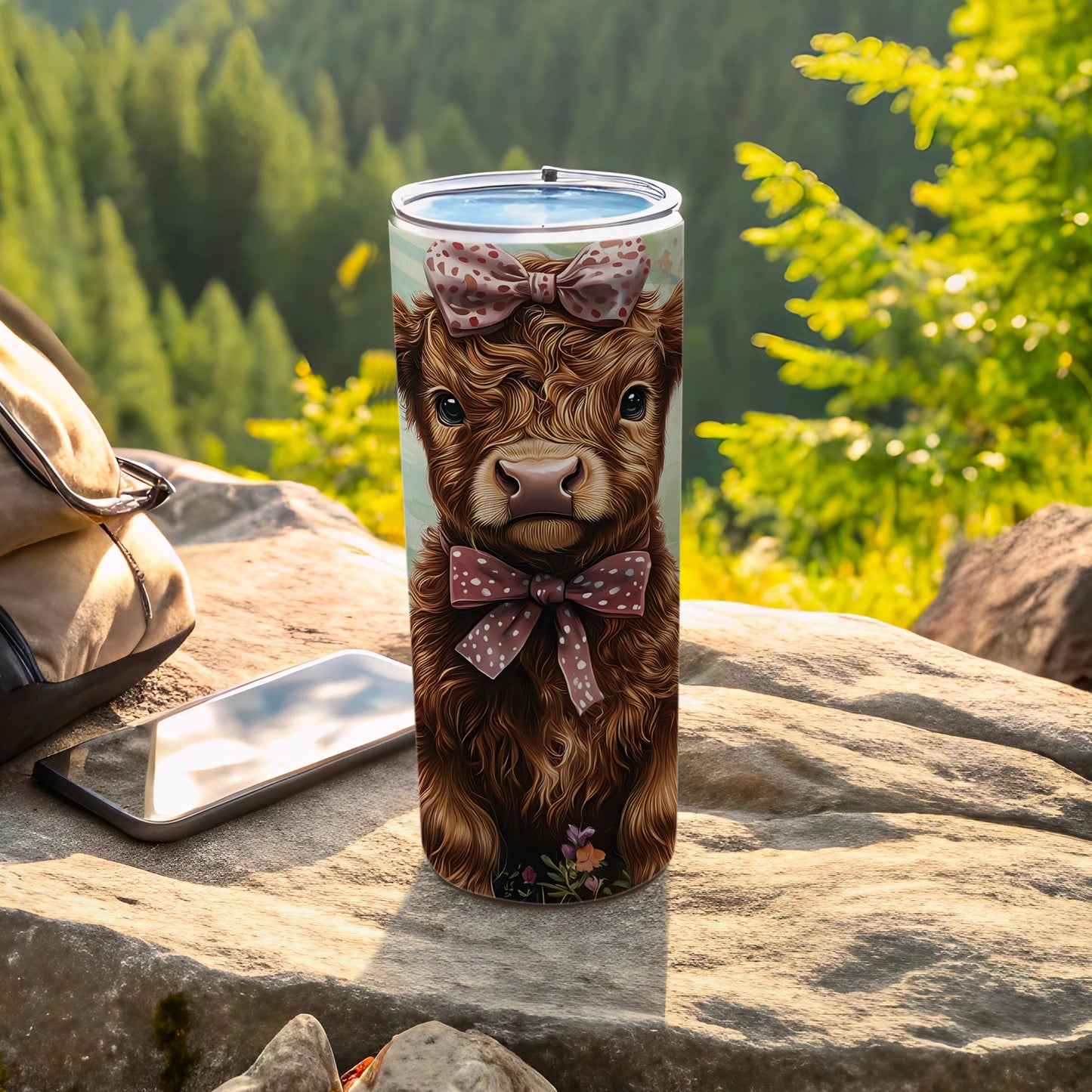 Cute Cow with Pink Bow Tall Outdoor Tumbler