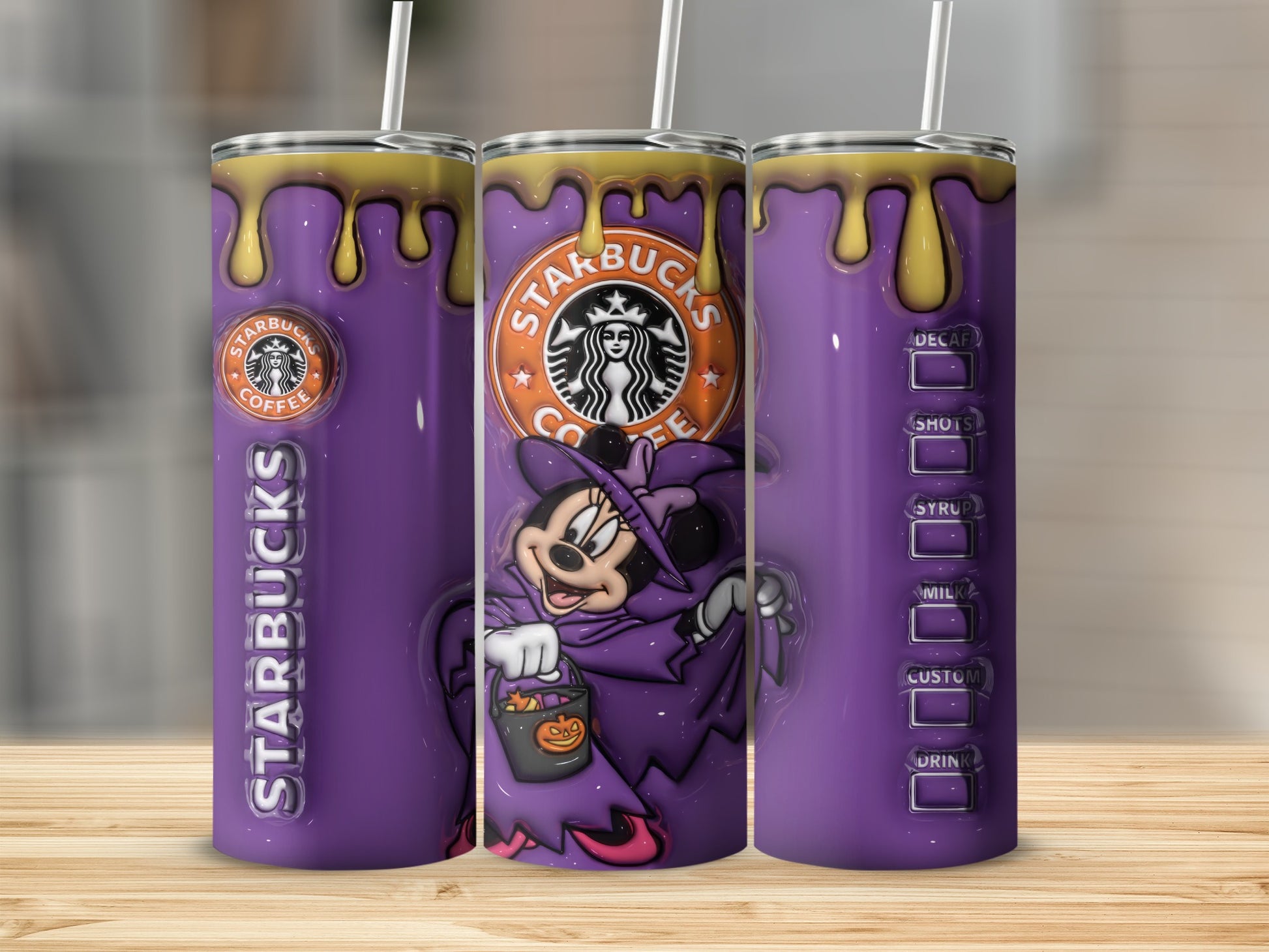 Customized Purple Starbucks Tumbler with Straw Design