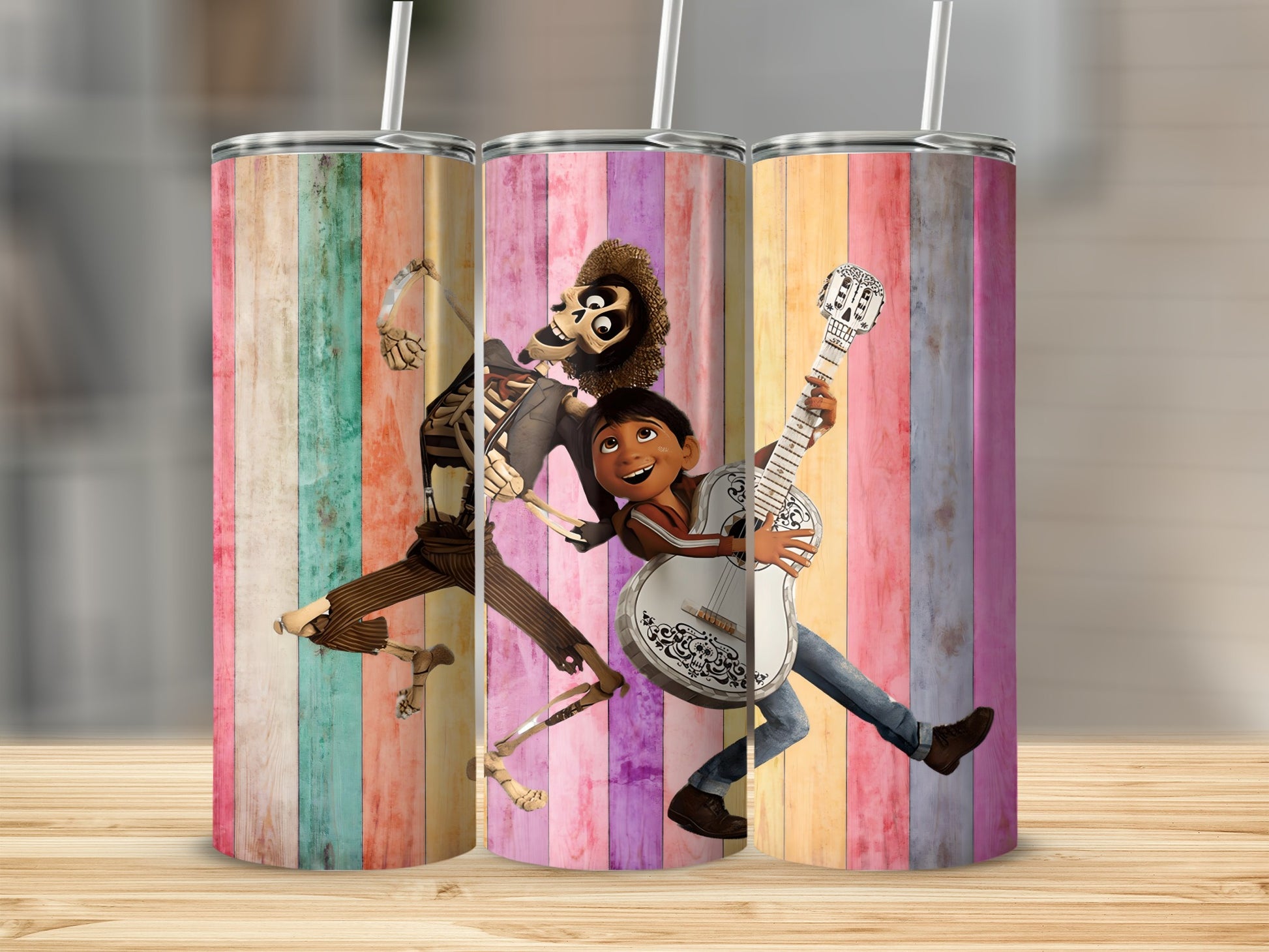 Colorful Striped Design Tumbler with Music Characters