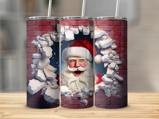Santa Claus Breaking Brick Wall Design Tumbler