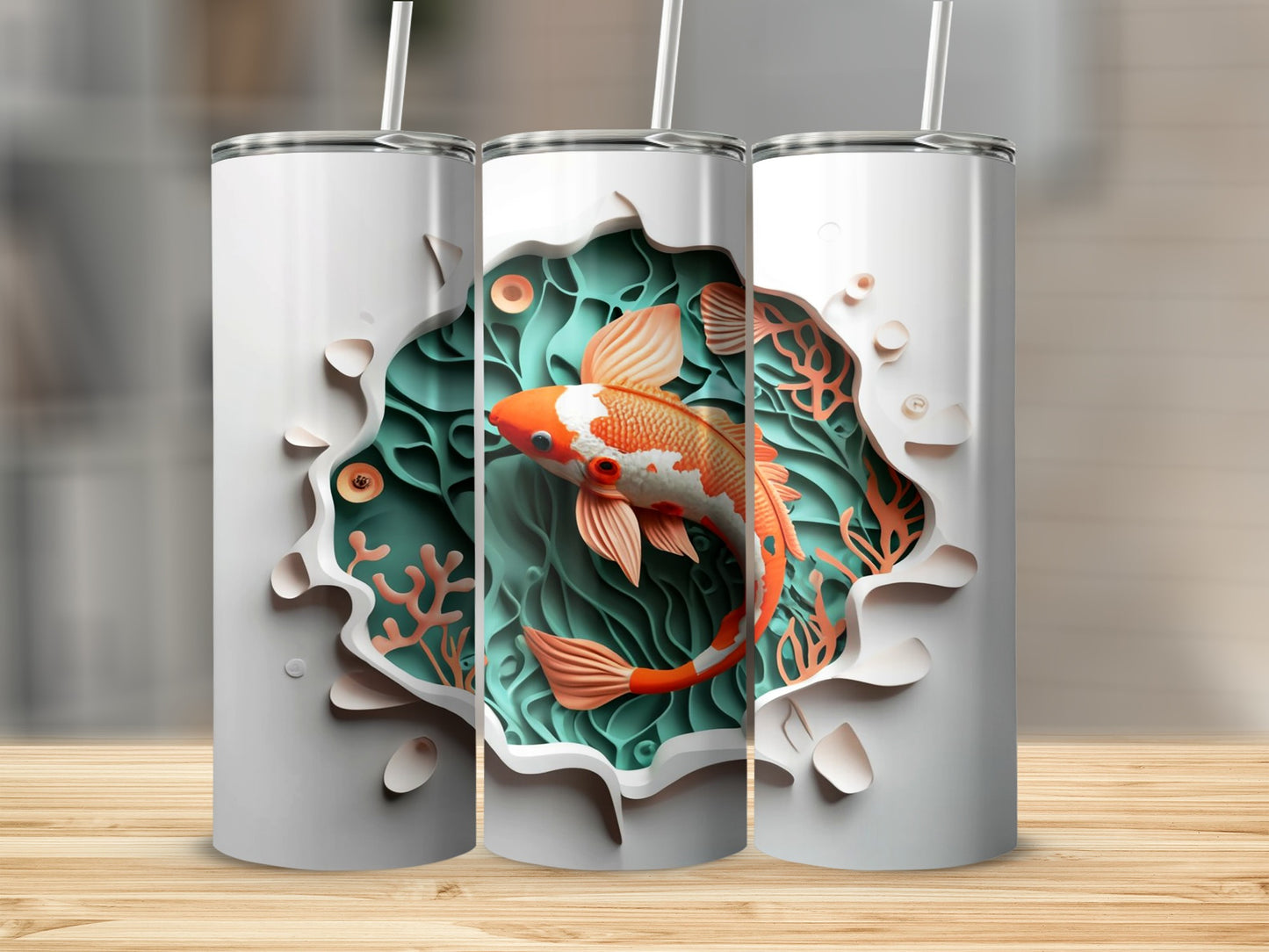 Stunning Koi Fish and Coral Art Tumbler Product