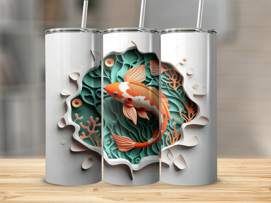 Stunning Koi Fish and Coral Art Tumbler Product