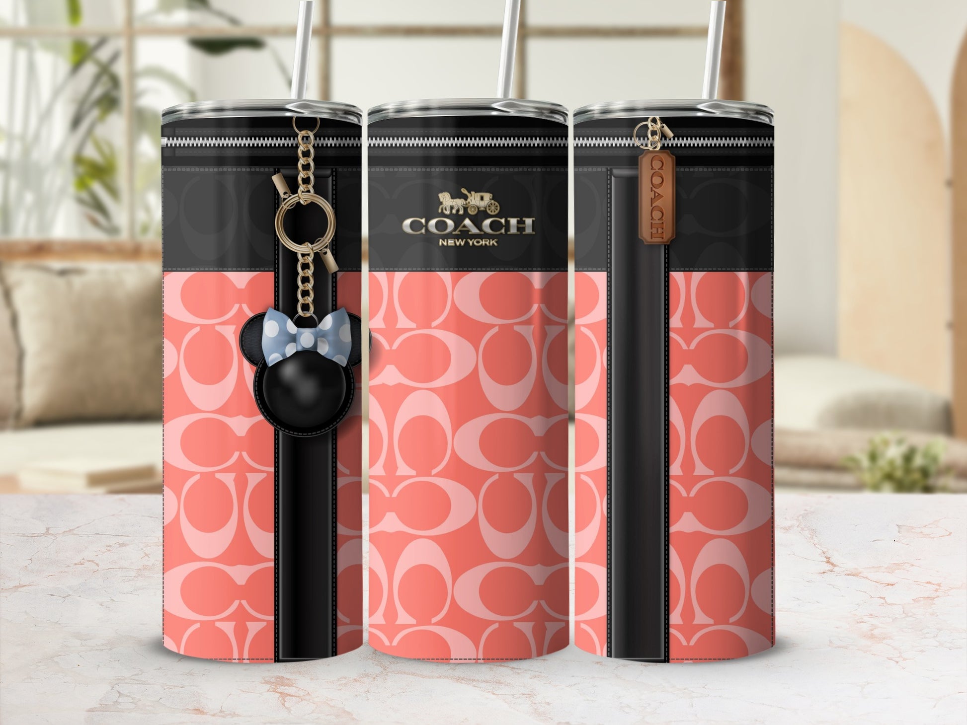 Stylish Coach New York Themed Tumbler with Keychain