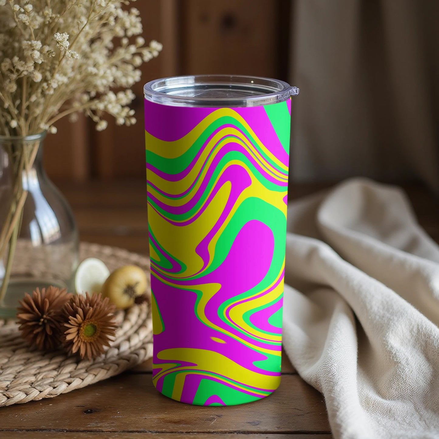 Vibrant Abstract Swirl Design Tumbler with Lid