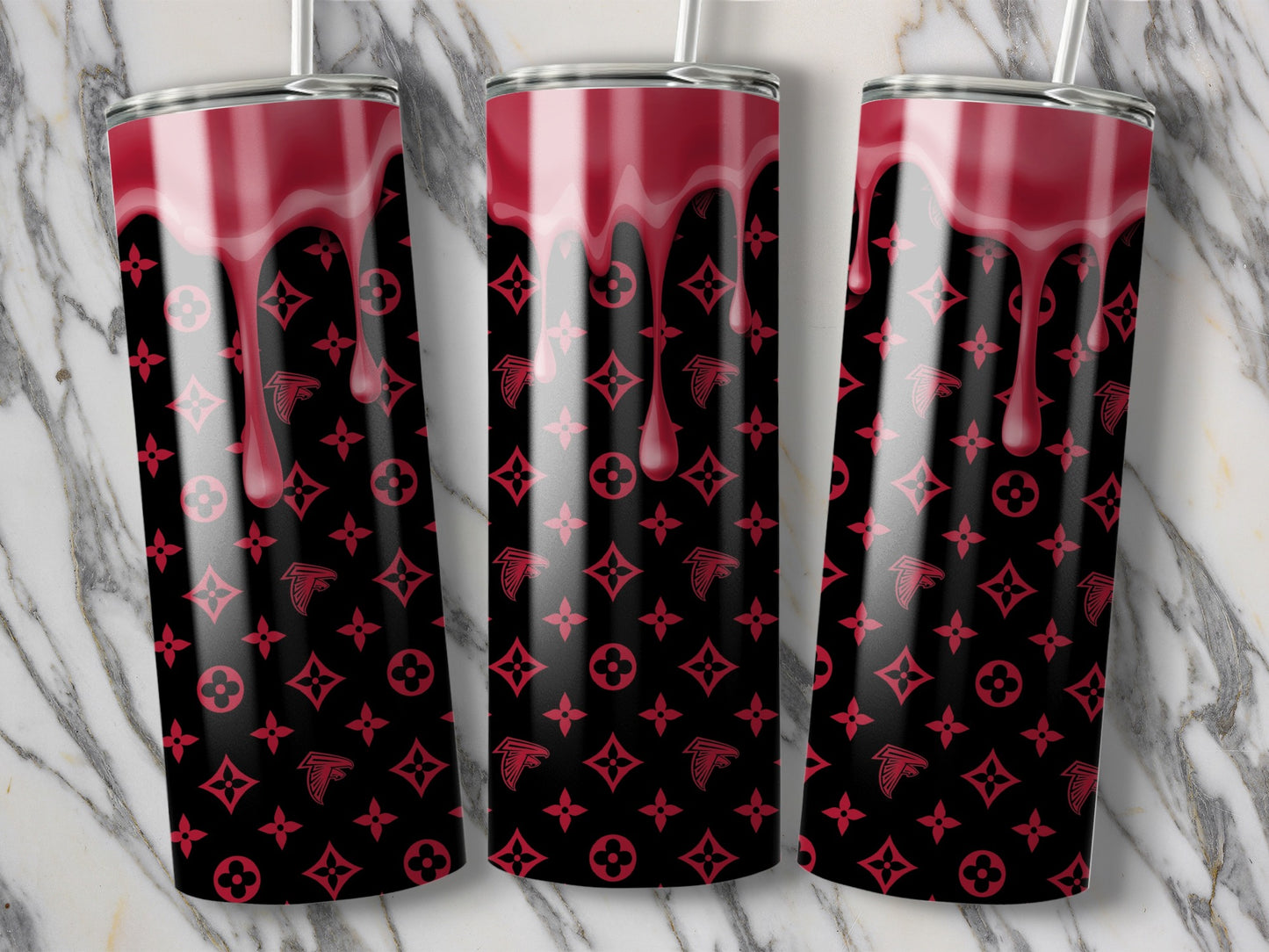 Red Dripping With Patterned Background Falcons Tumblers