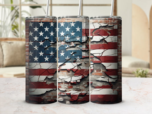 Three tumblers with distressed American flag design.
