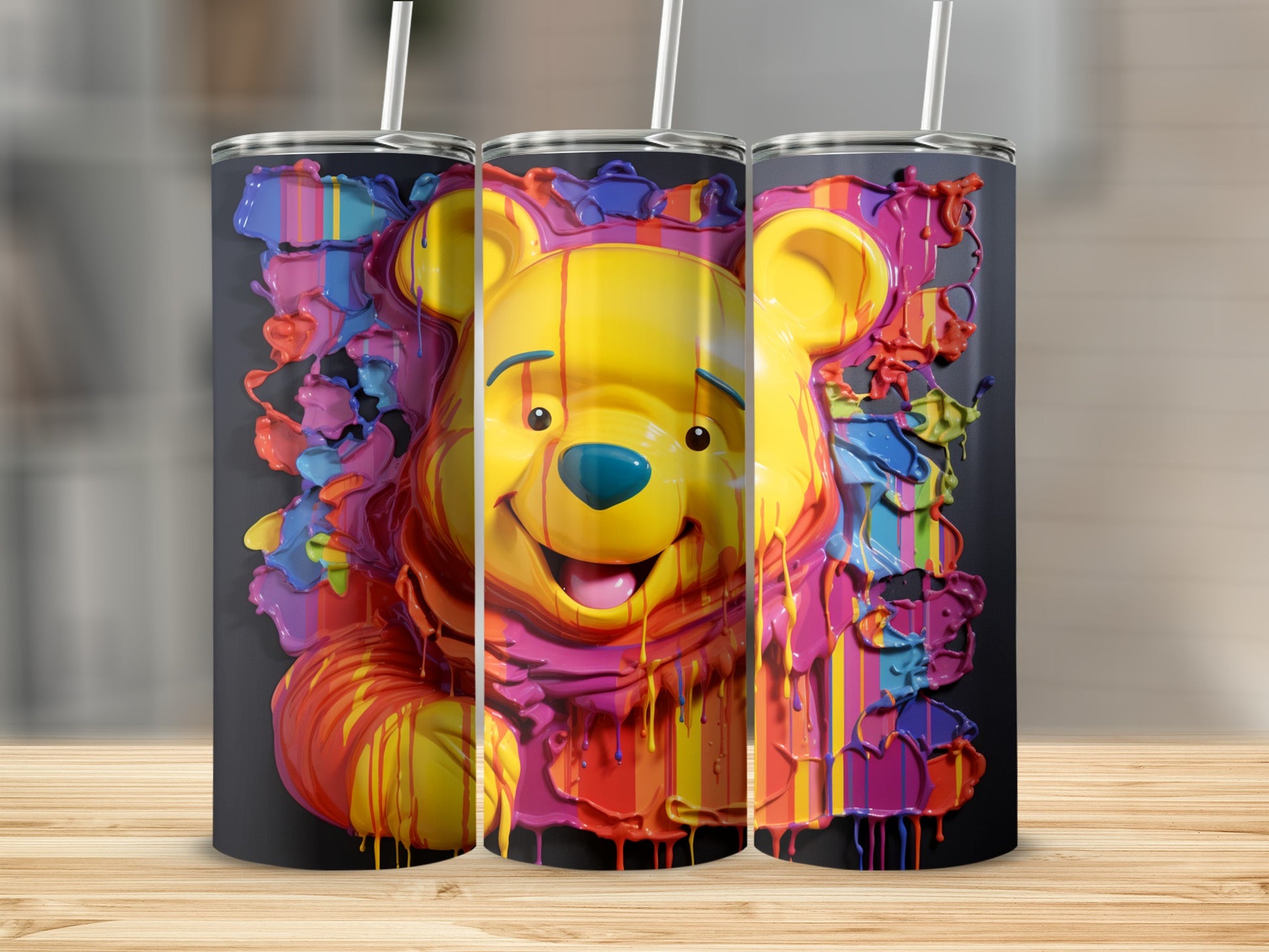 Colorful Bear Art Illustration on Drink Tumbler