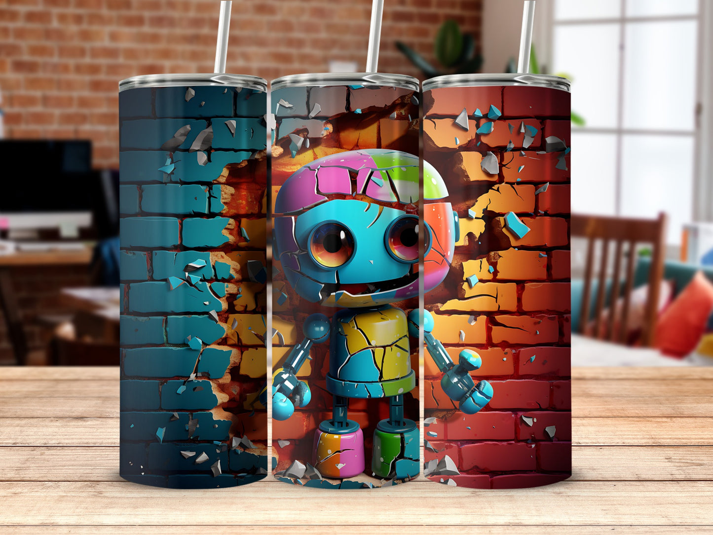 Colorful Robot Brick Wall Pattern Tumbler