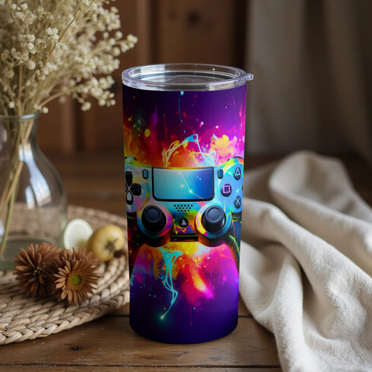 Vibrant Neon Gaming Controller Insulated Tumbler
