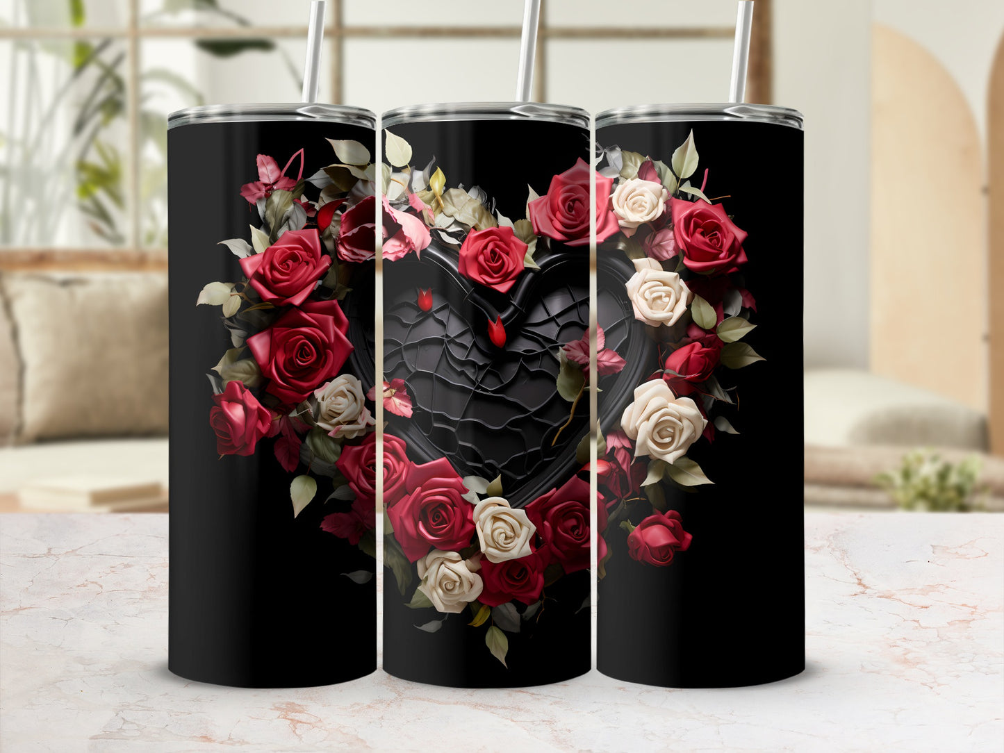 Floral Heart Pattern with Roses Tumbler Product